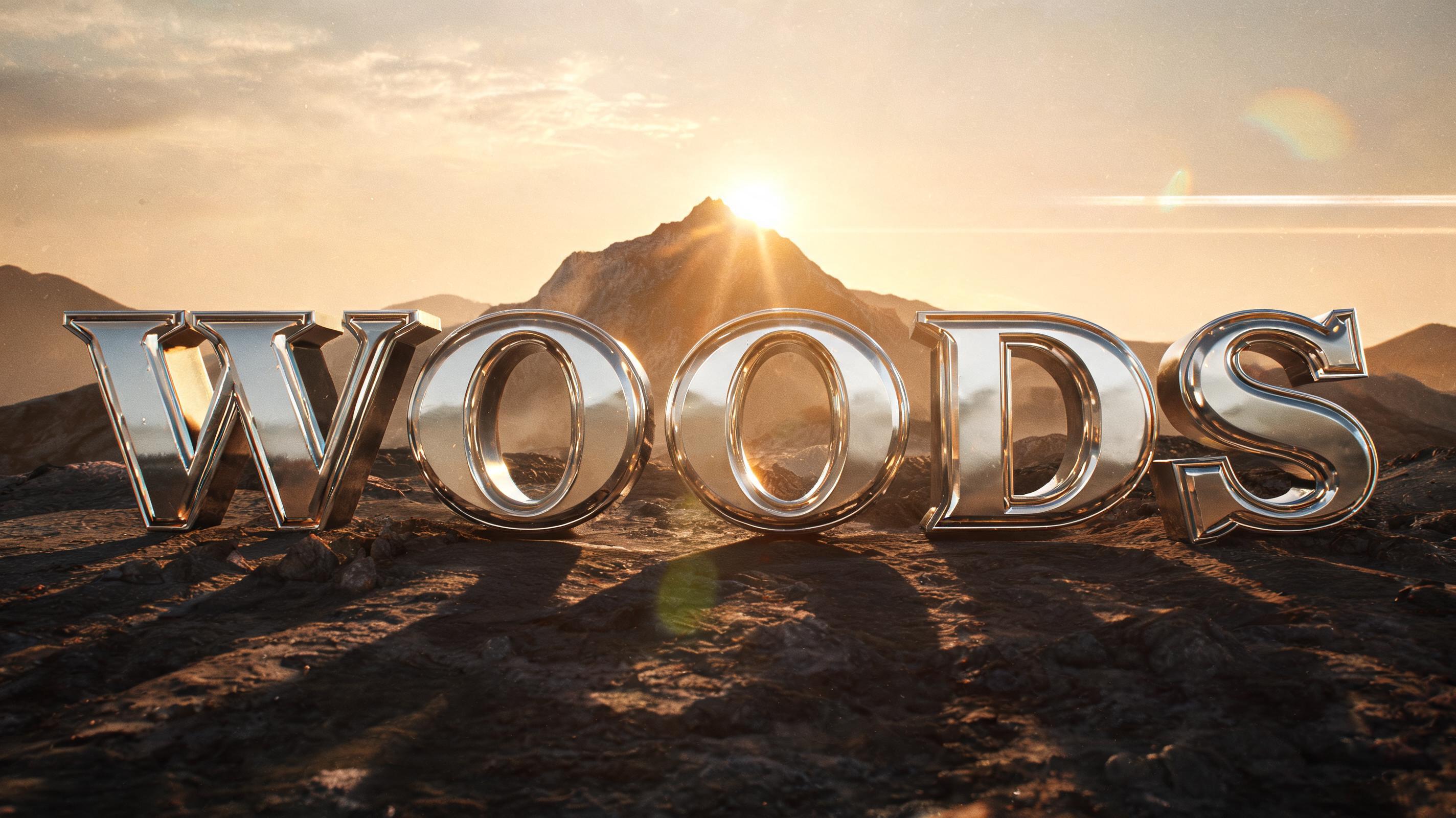 "WOODS" — Chrome Metal 3d | AI Text Effect Generator