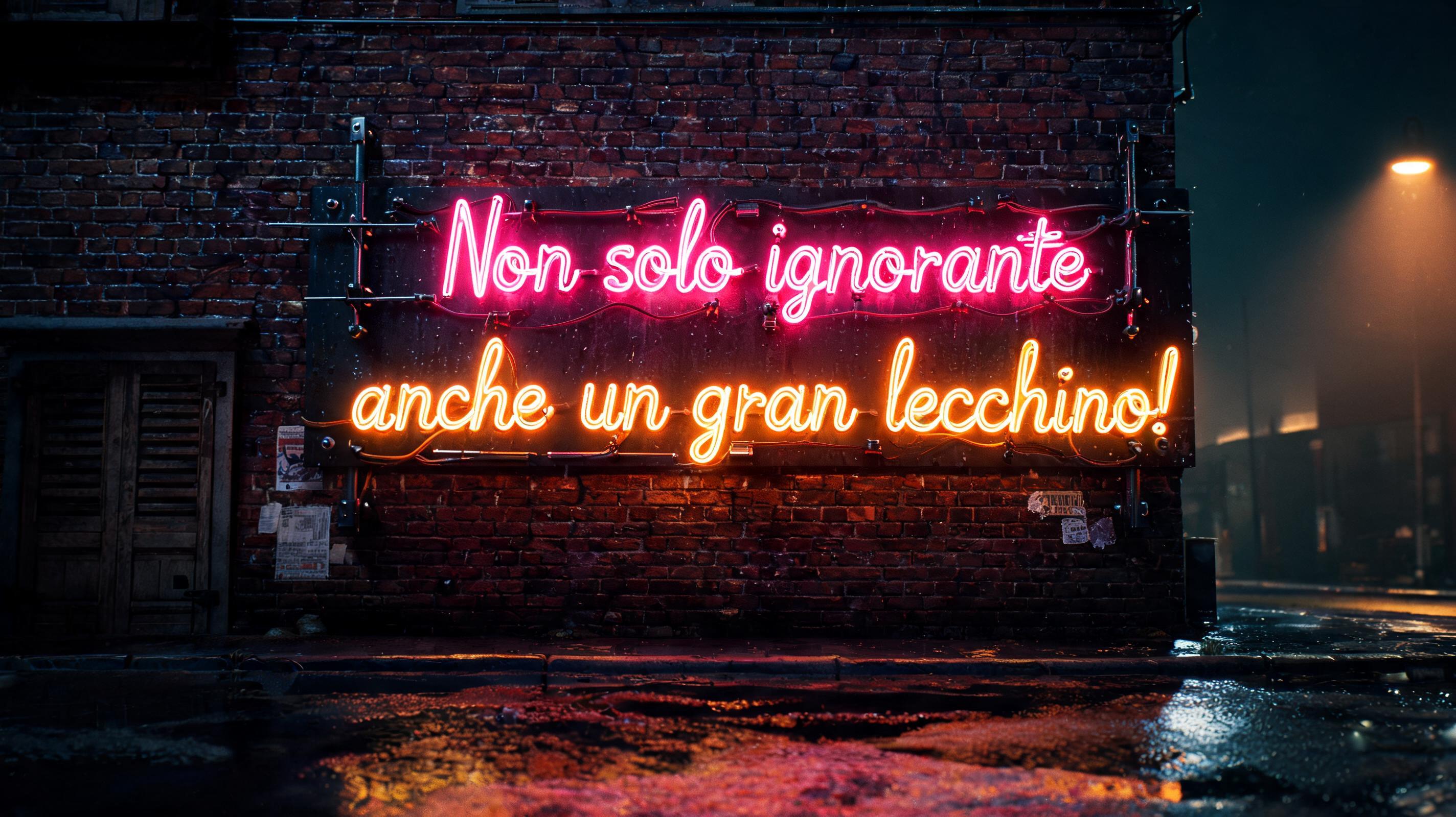 "Non solo ignorante
anche un gran lecchino!" — Neon Sign | AI Text Effect Generator
