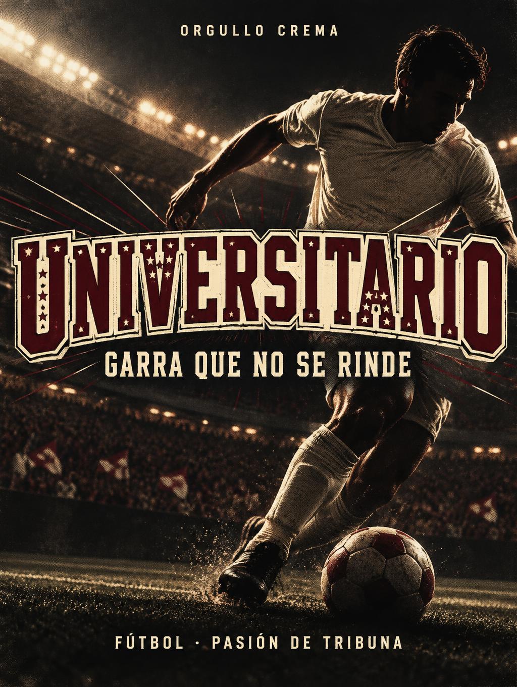 "UNIVERSITARIO
ORGULLO CREMA
GARRA QUE NO SE RINDE
FÚTBOL · PASIÓN DE TRIBUNA" — Sports | AI Text Effect Generator
