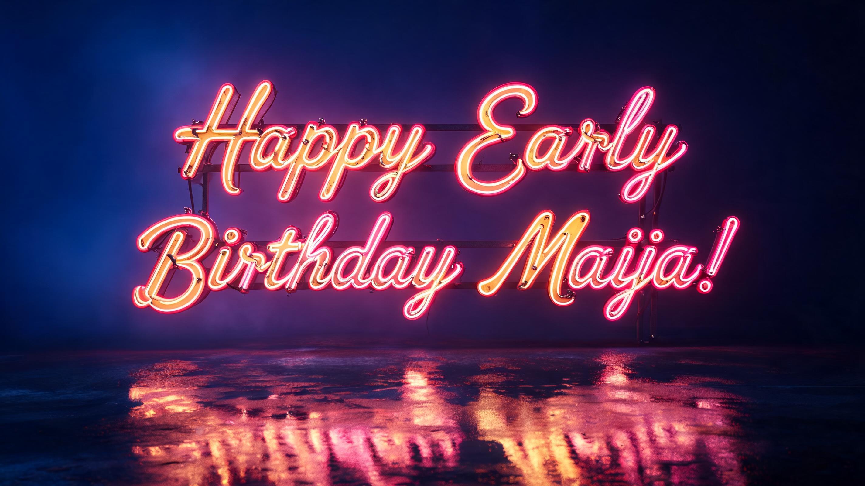 "Happy Early Birthday Maija!" — Neon Glow | AI Text Effect Generator
