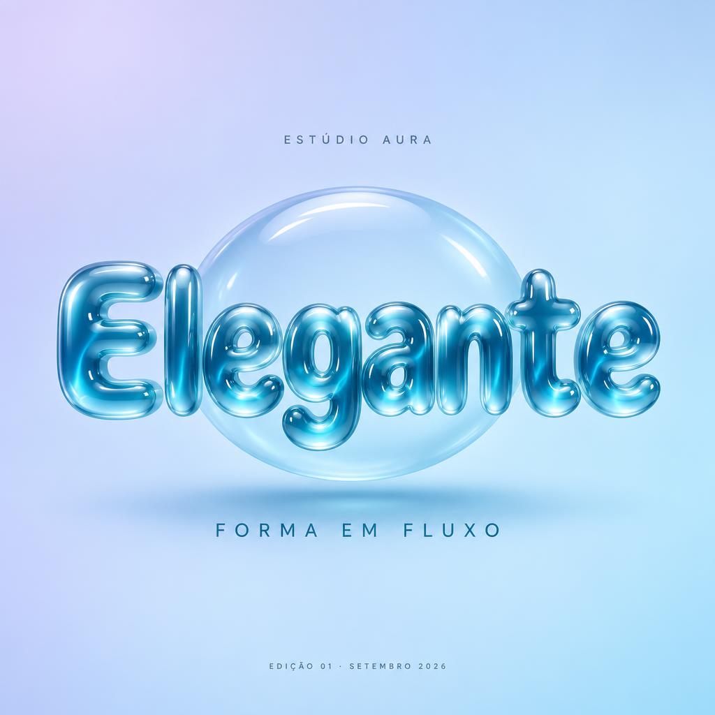 "Elegante
ESTÚDIO AURA
FORMA EM FLUXO
EDIÇÃO 01 · SETEMBRO 2026" — Glass Liquid | AI Text Effect Generator