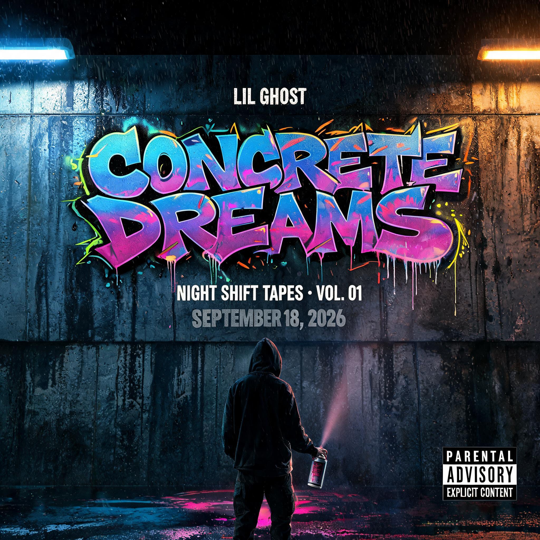 CONCRETE DREAMS
LIL GHOST
NIGHT SHIFT TAPES • VOL. 01
SEPTEMBER 18, 2026
PARENTAL ADVISORY / EXPLICIT CONTENT
