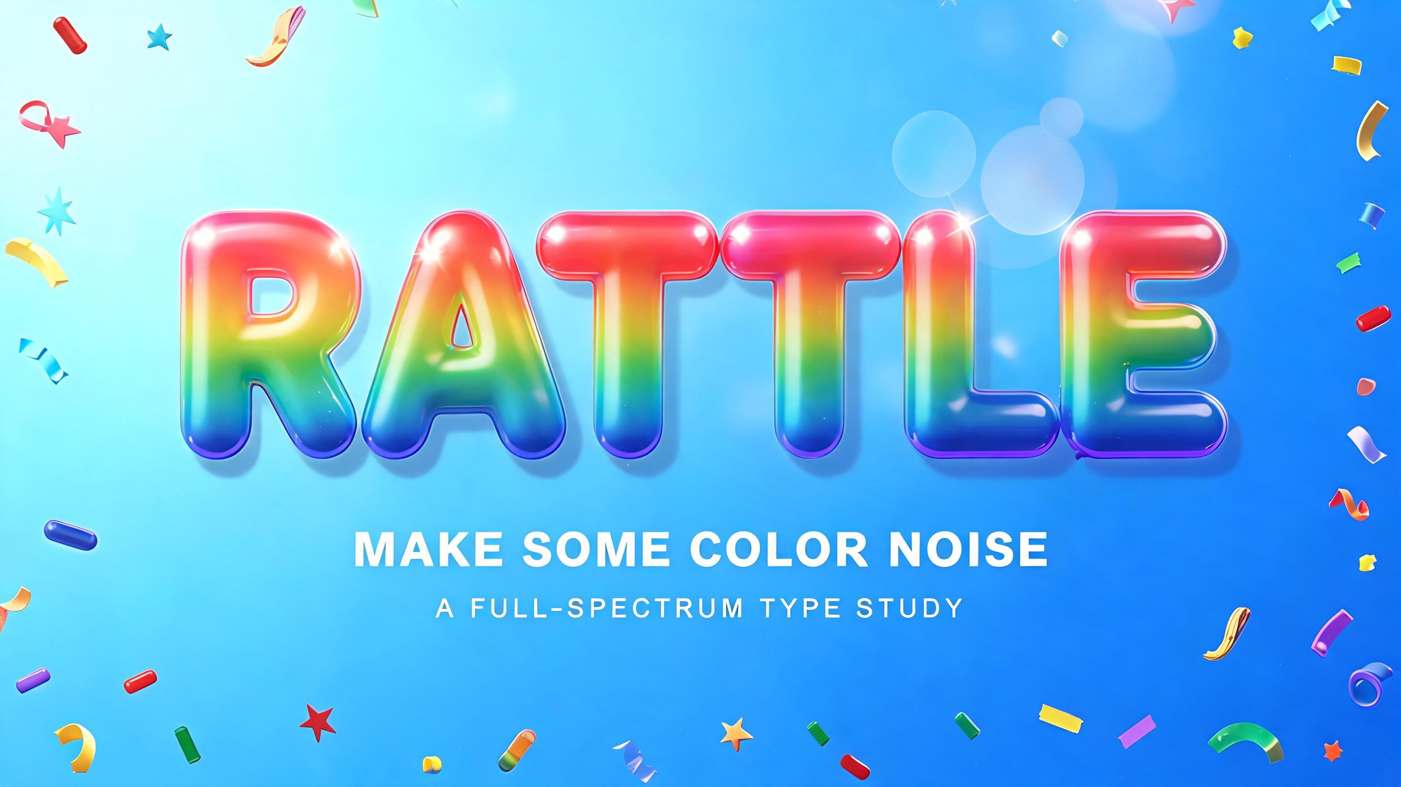 "Make me wide rainbow bubble letters that say RATTLE" — Rainbow text effect