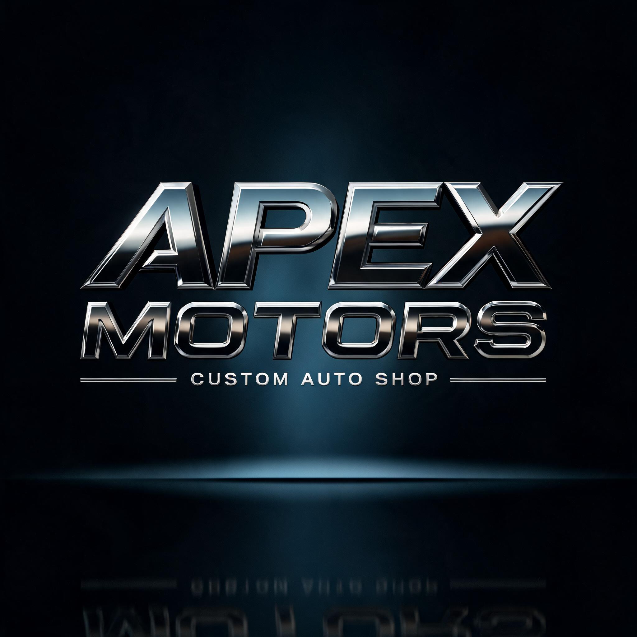 "APEX
MOTORS
CUSTOM AUTO SHOP" — Metallic | AI Text Effect Generator
