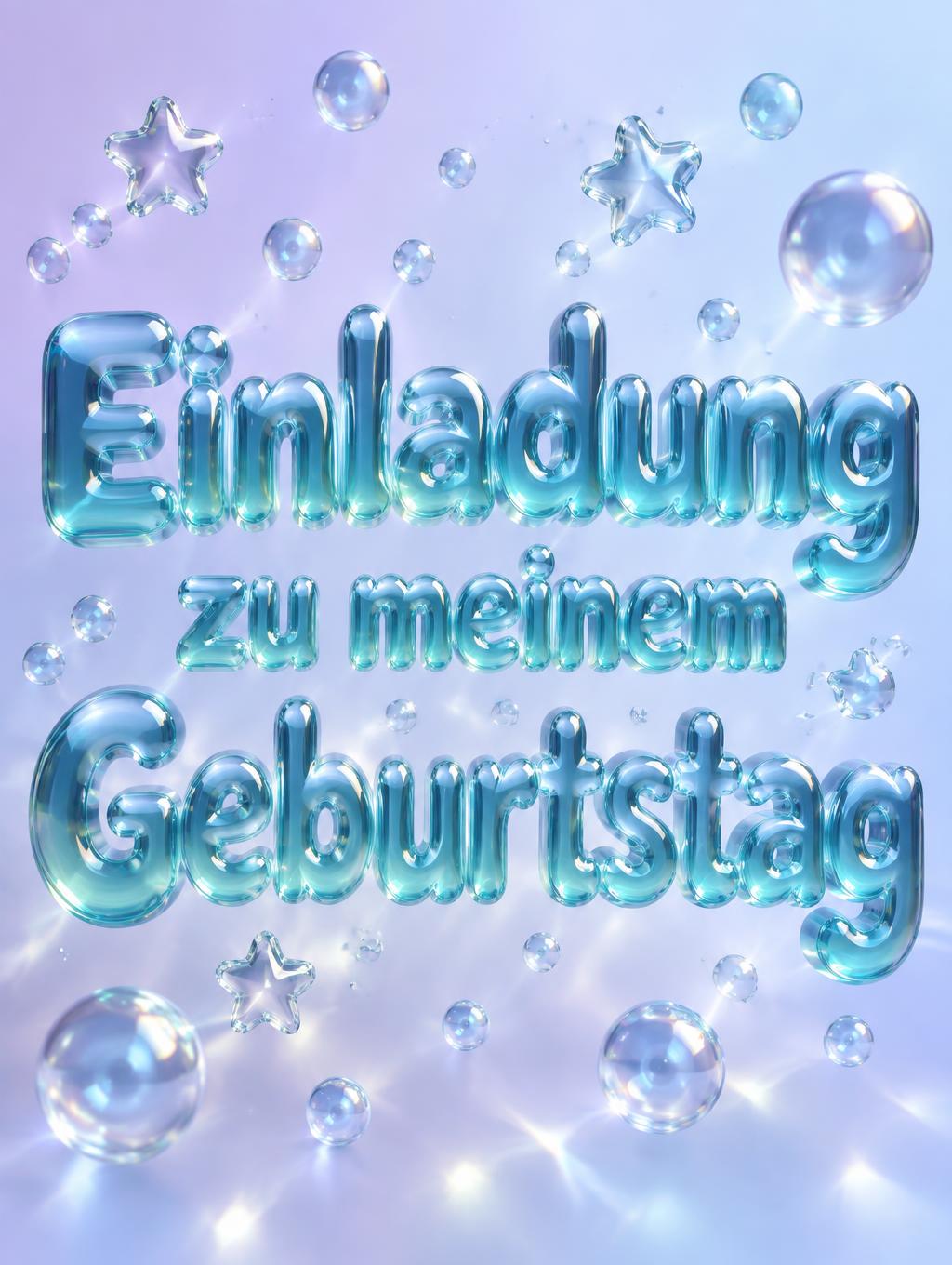 "Einladung zu meinem Geburtstag" — Glass Liquid | AI Text Effect Generator