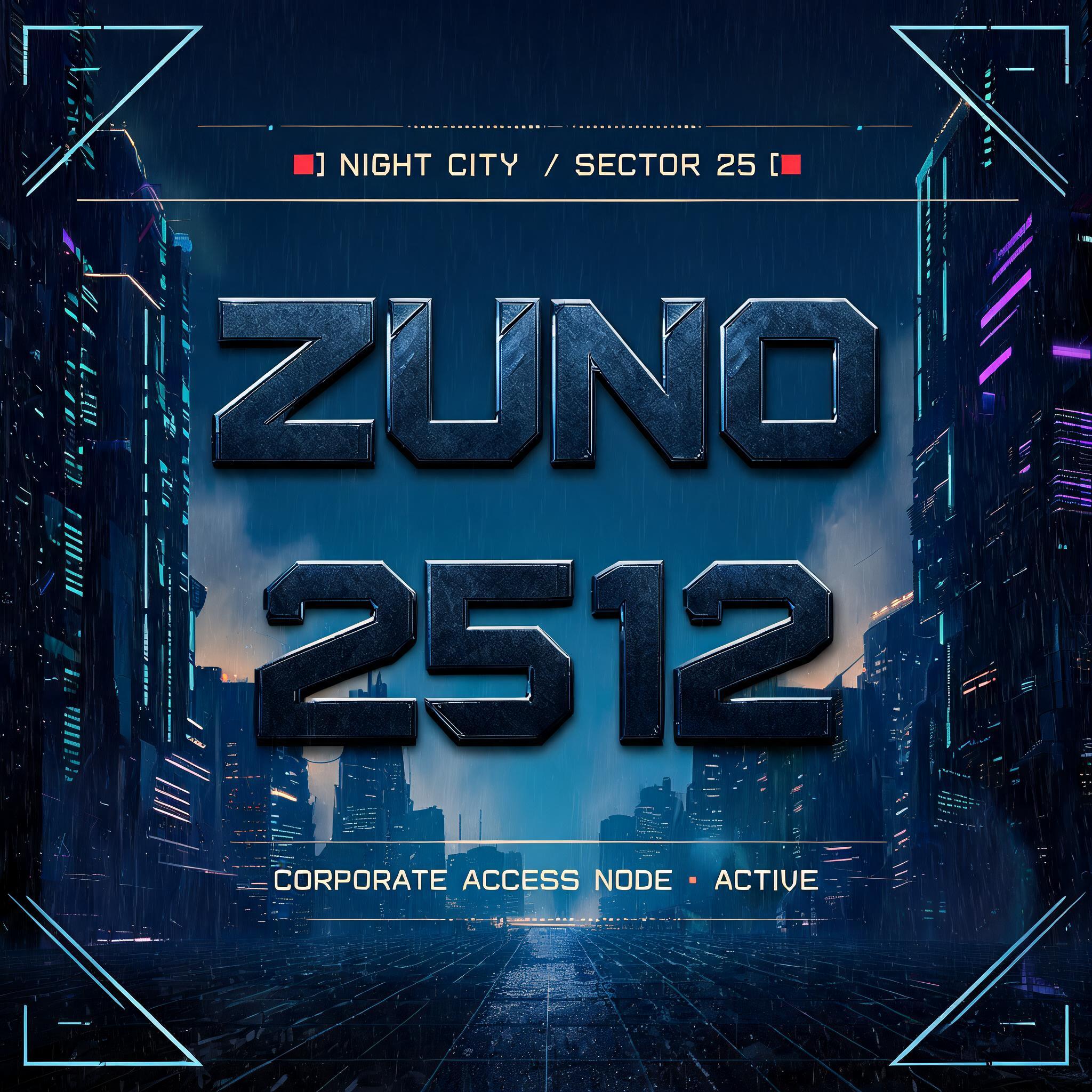 "ZUN0
2512
NIGHT CITY // SECTOR 25
CORPORATE ACCESS NODE · ACTIVE" — Cyberpunk 2077 | AI Text Effect Generator
