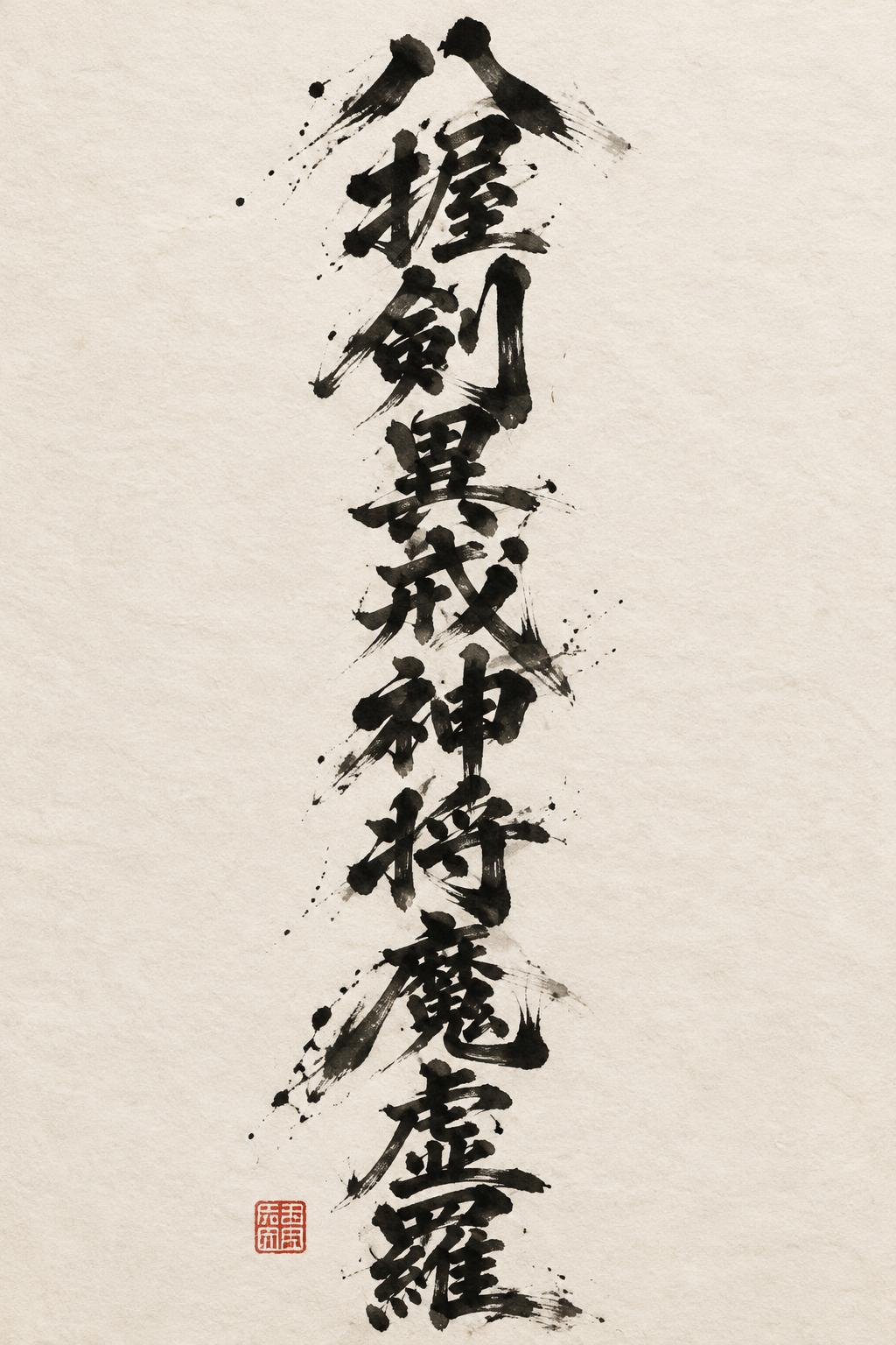 "八握剣異戒神将魔虚羅" — Brush Japanese Ink | AI Text Effect Generator