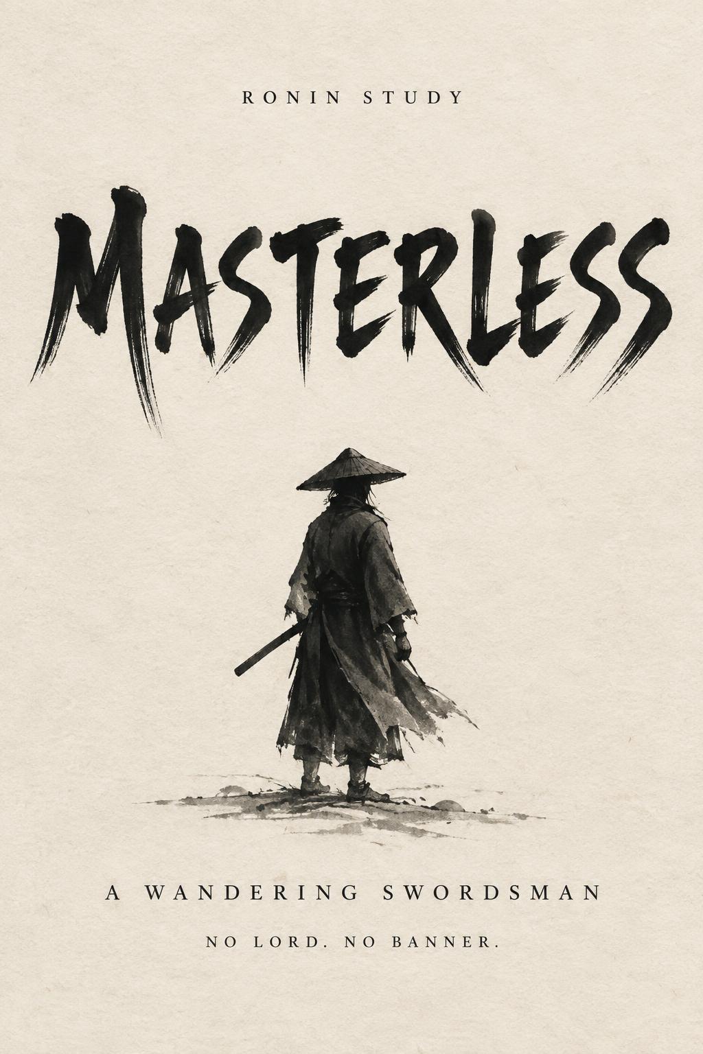 "MASTERLESS
RONIN STUDY
A WANDERING SWORDSMAN
NO LORD. NO BANNER." — Brush Japanese Ink | AI Text Effect Generator