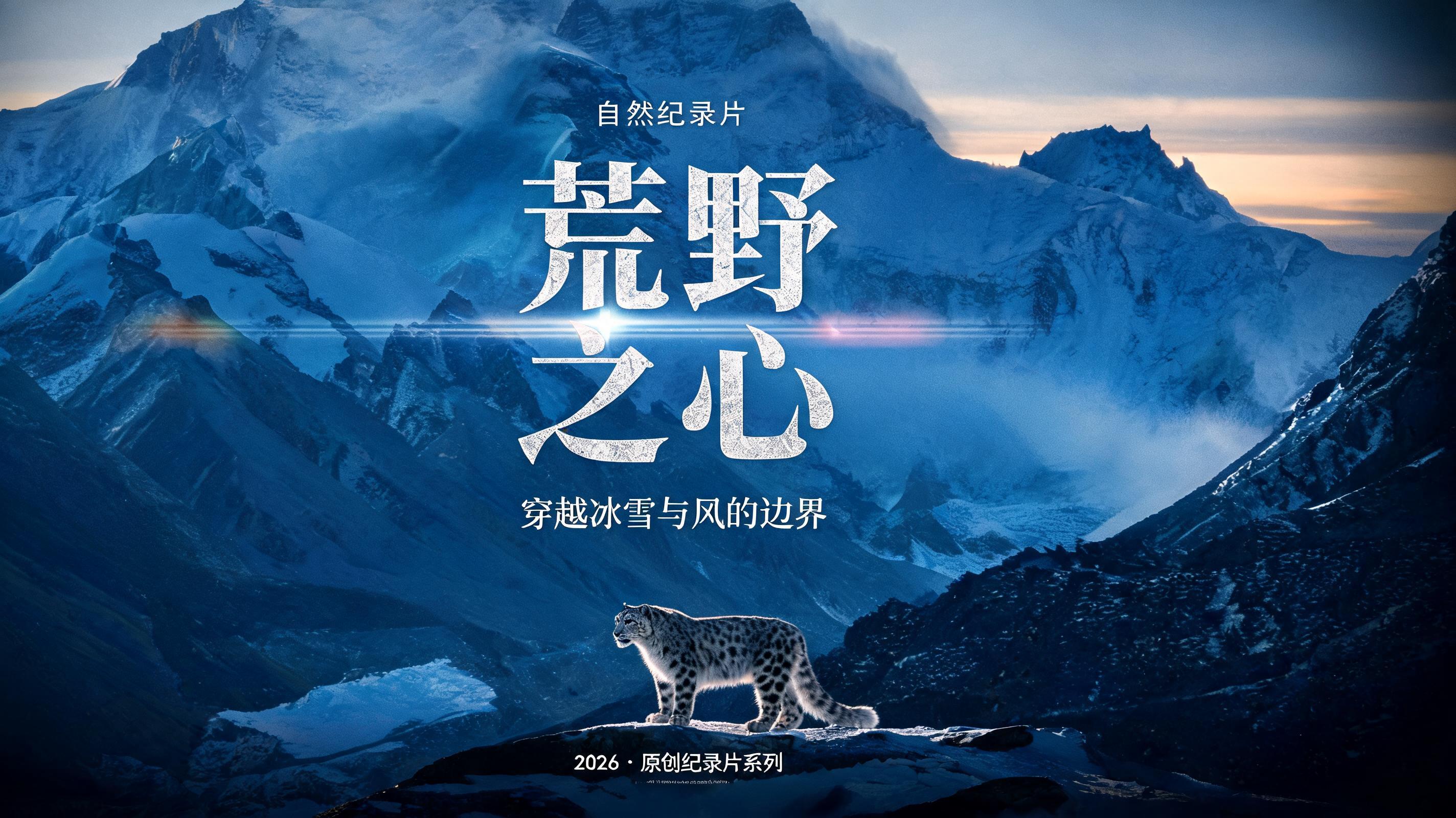 "荒野
之心
自然纪录片
穿越冰雪与风的边界
2026 · 原创纪录片系列" — Cinematic Netflix | AI Text Effect Generator