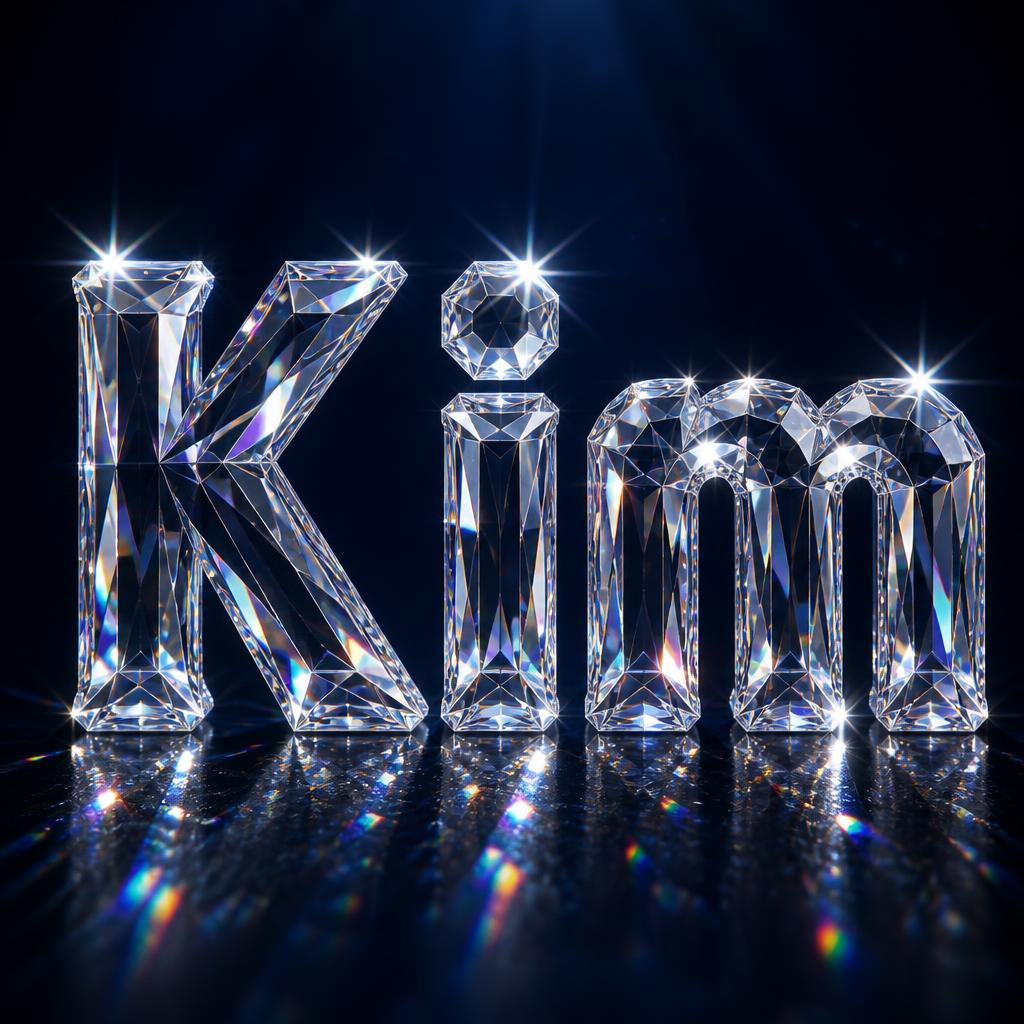 "Kim" — Glass Crystal | AI Text Effect Generator