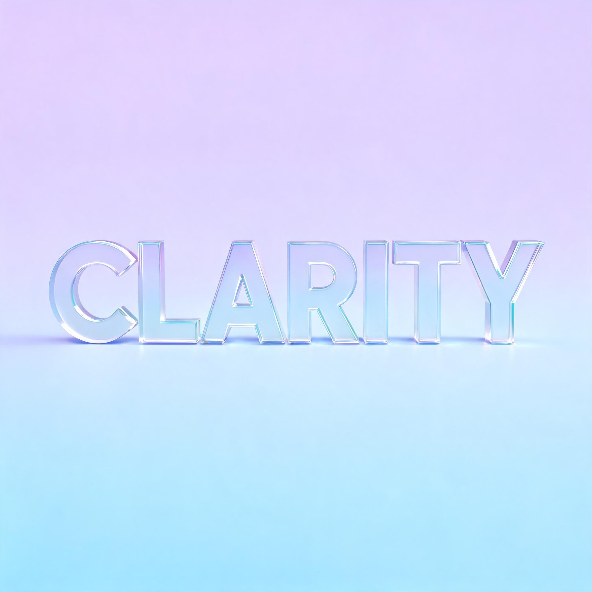 "Make me a glass text effect that says CLARITY in translucent frosted panes" — Glass | AI Text Effect Generator