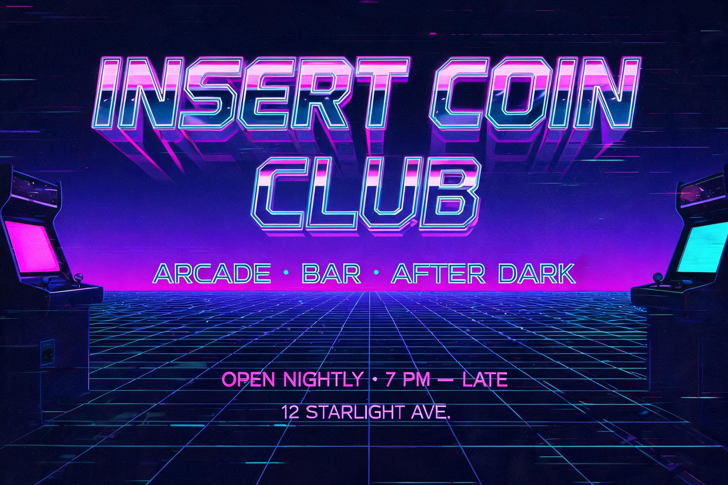 "I need retro lettering for my arcade bar Insert Coin Club" — Neon 80s text effect