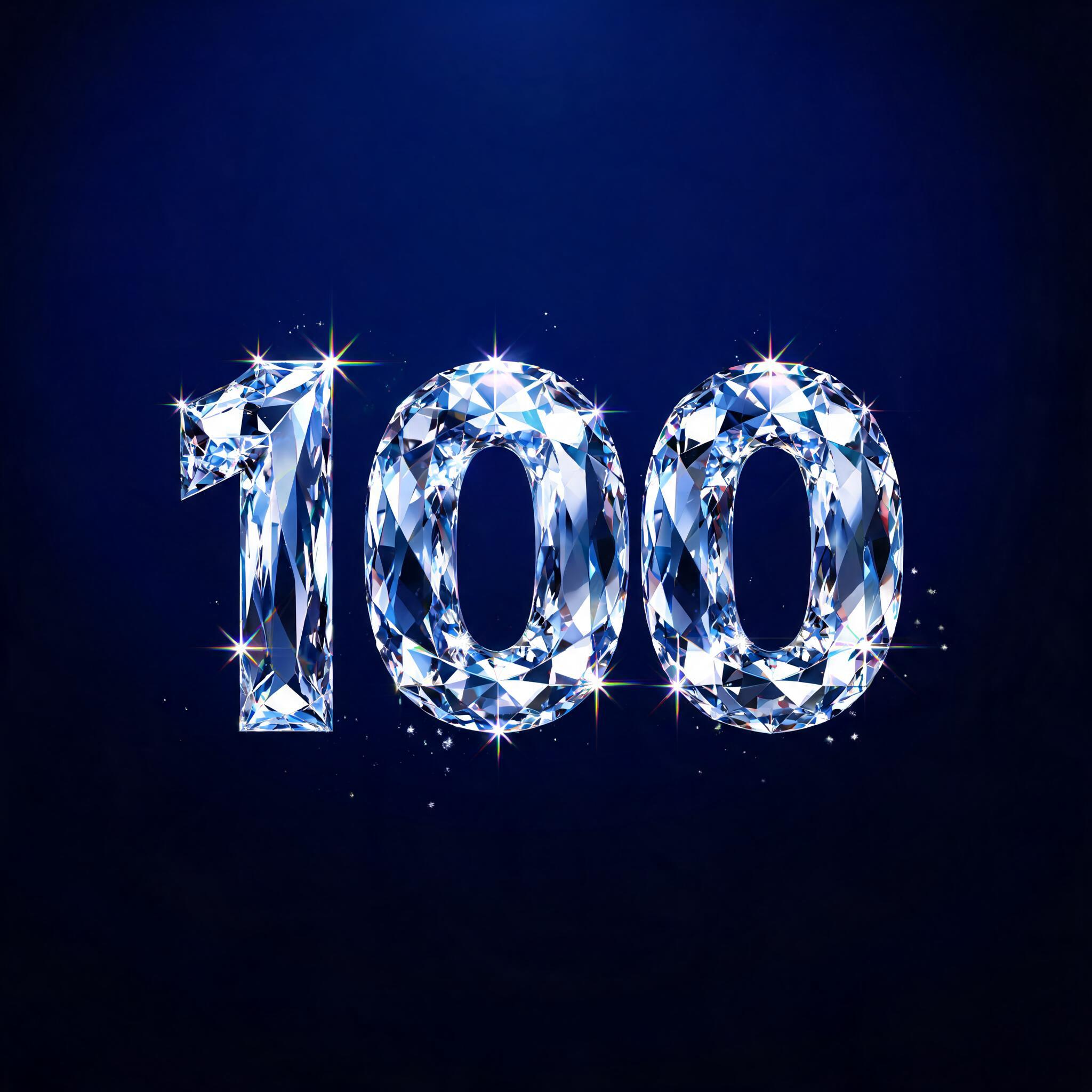 "100" — Glass Crystal | AI Text Effect Generator