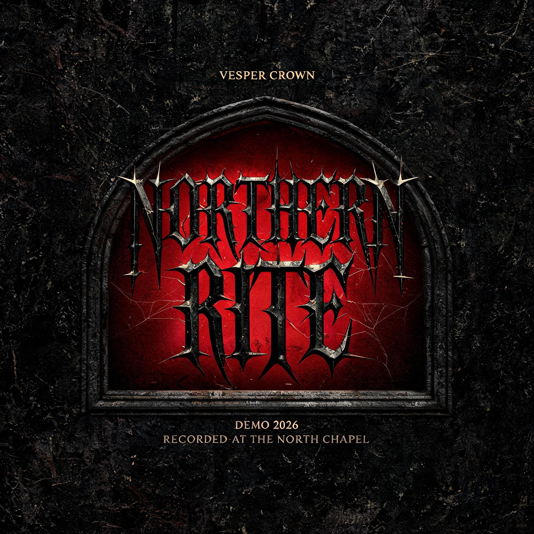 "NORTHERN
RITE
VESPER CROWN
DEMO 2026
RECORDED AT THE NORTH CHAPEL" — gothic font text effect