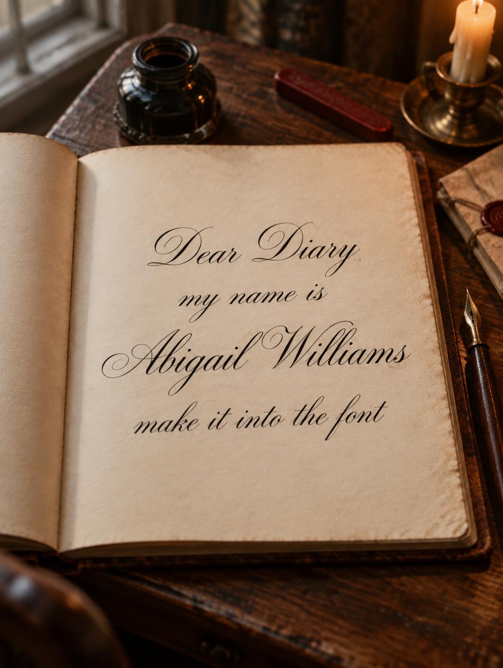 "Dear Diary my name is Abigail Williams make it into the font" —  | AI Text Effect Generator