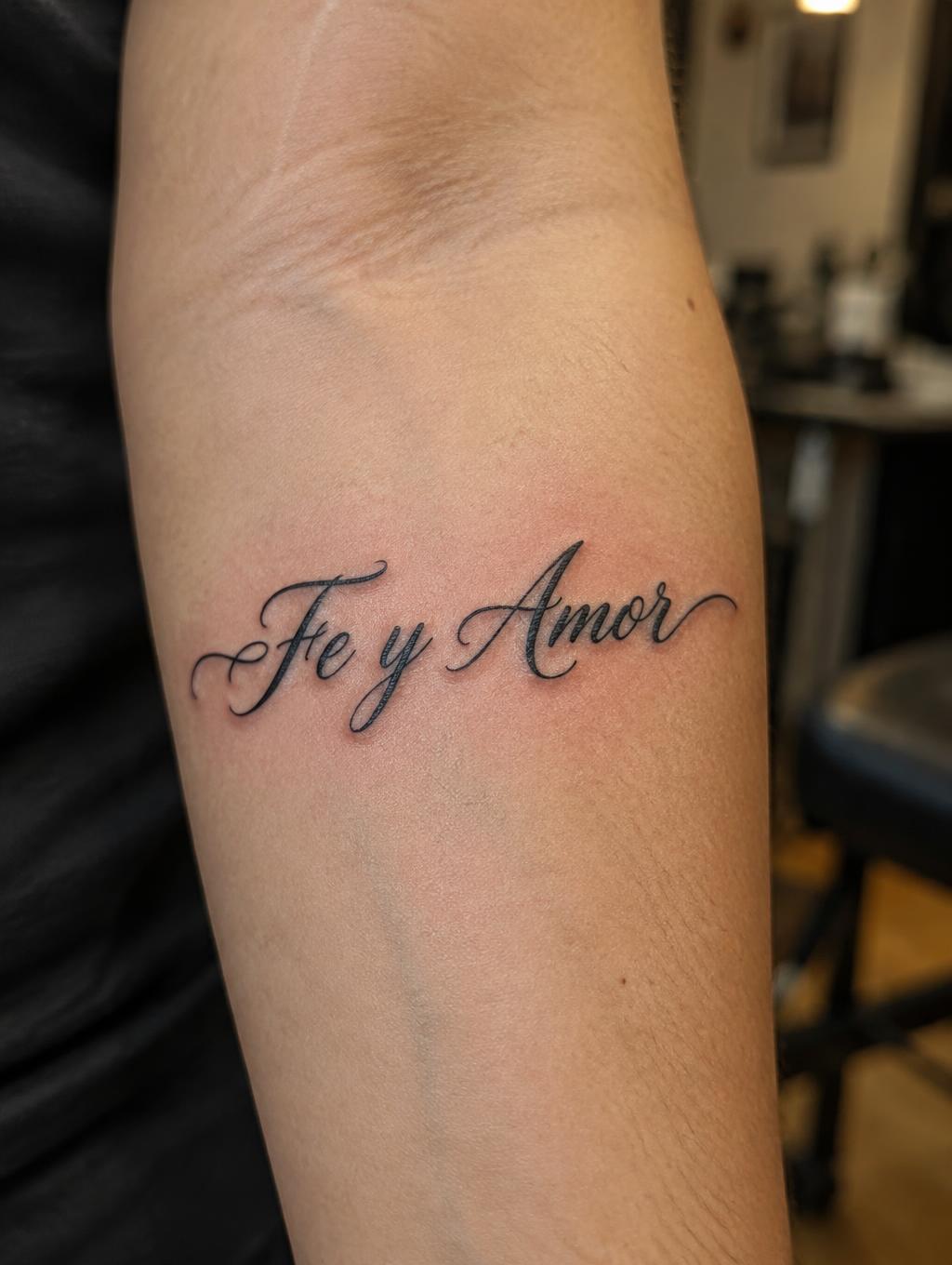 "Fe y Amor" — Tattoo text effect