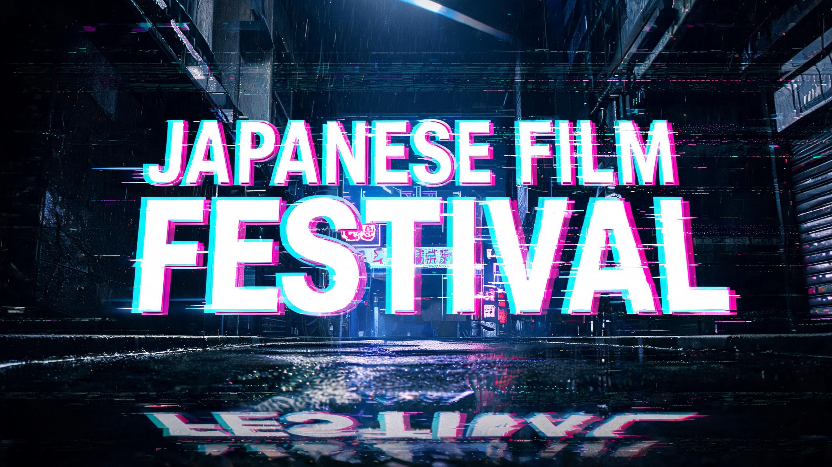 "Japanese Film Festival" — Cyberpunk Neon Glitch text effect