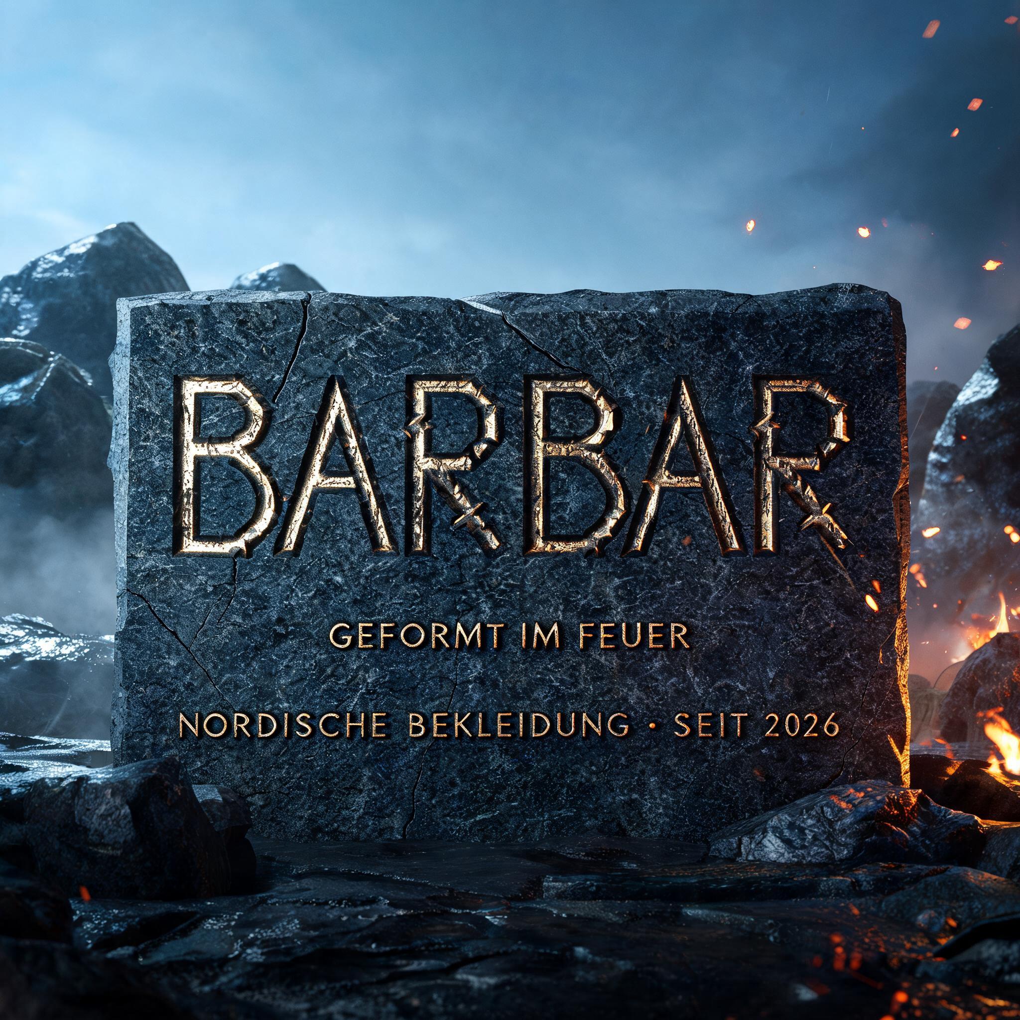 "BARBAR
GEFORMT IM FEUER
NORDISCHE BEKLEIDUNG · SEIT 2026" — Viking | AI Text Effect Generator