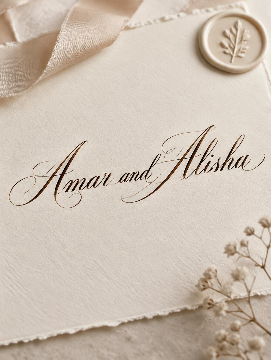 "Amar and Alisha" — Cursive Calligraphy text effect