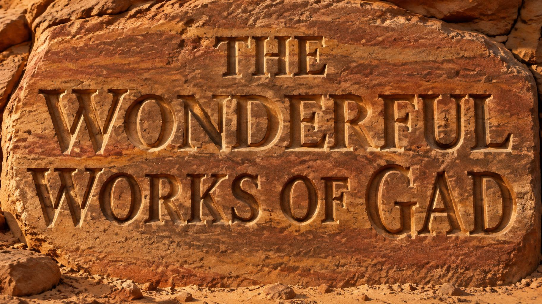 "THE WONDERFUL WORKS OF GAD" — Sand Stone | AI Text Effect Generator