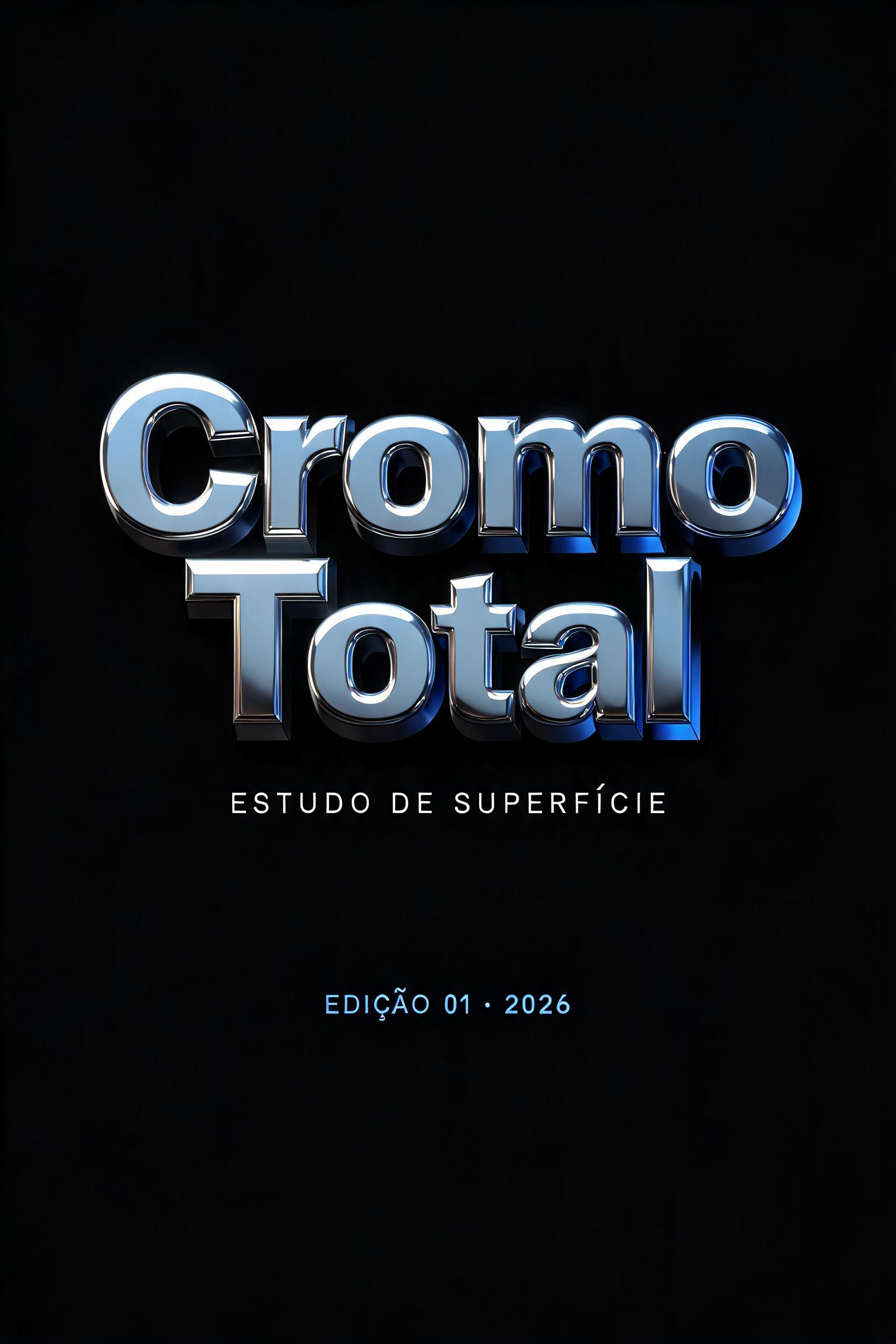 "Cromo
Total
ESTUDO DE SUPERFÍCIE
EDIÇÃO 01 · 2026" — Chrome Metal 3d | AI Text Effect Generator