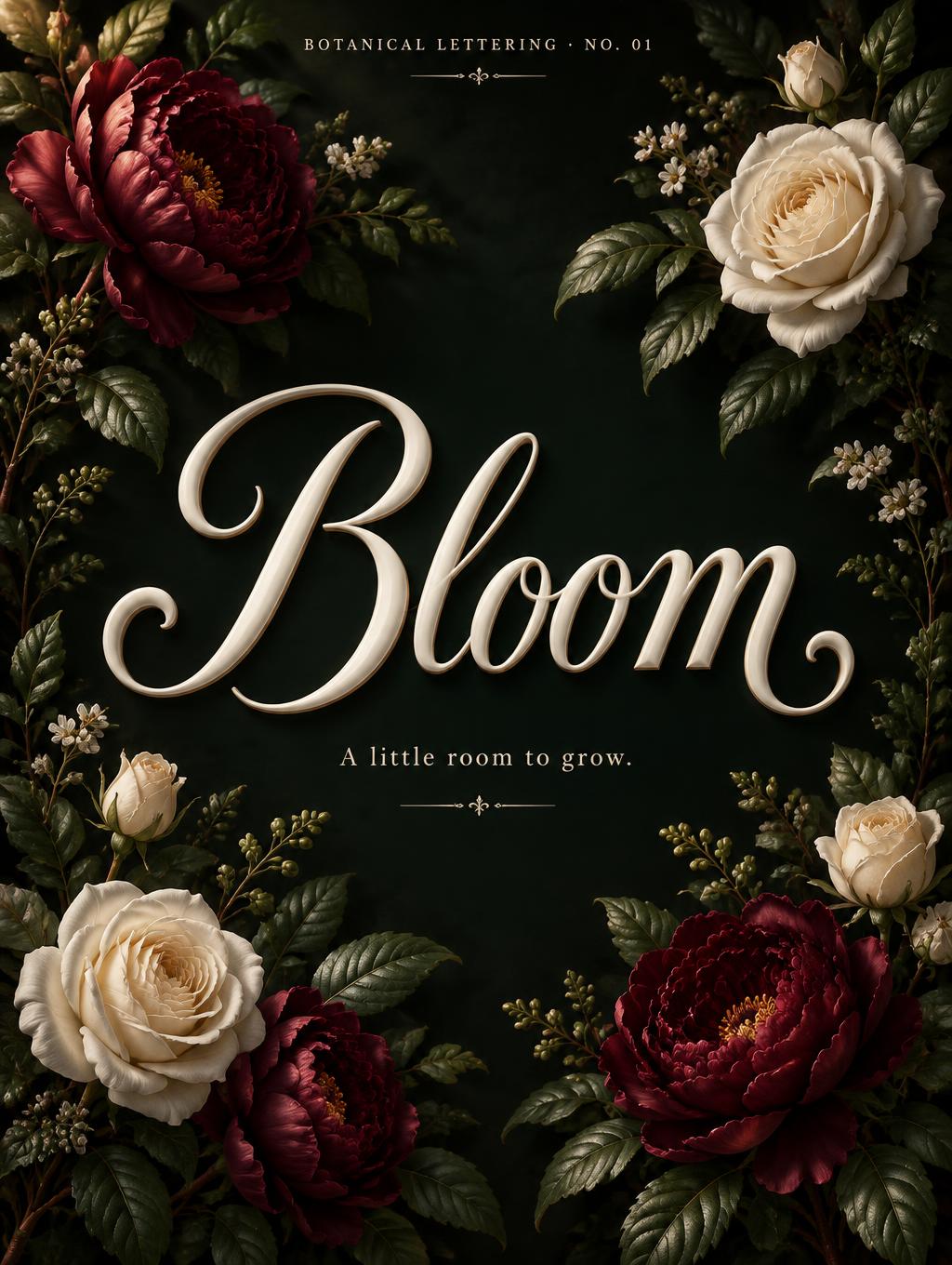 "Bloom
BOTANICAL LETTERING · NO. 01
A little room to grow." — Floral | AI Text Effect Generator