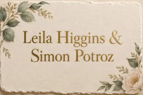 "Leila Higgins & Simon Potroz" — Wedding text effect