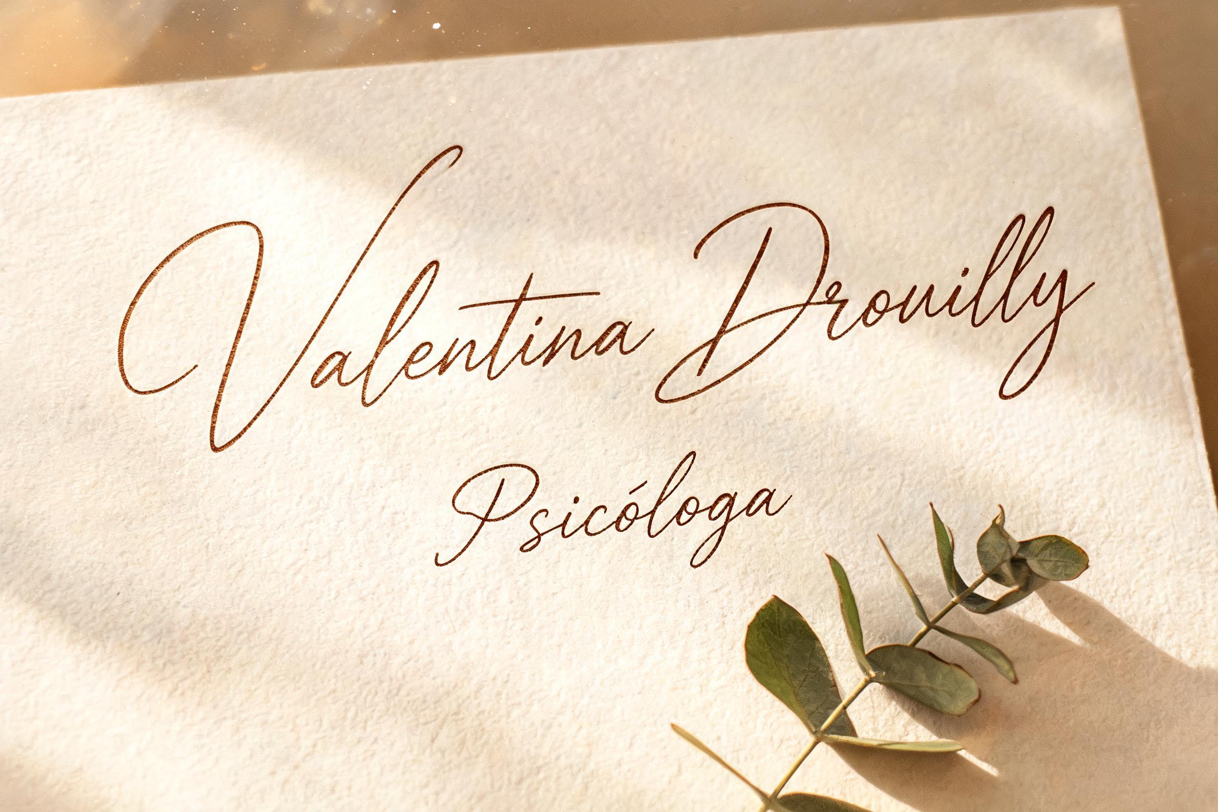 "Valentina Drouilly Psicóloga" — Handwritten Script | AI Text Effect Generator