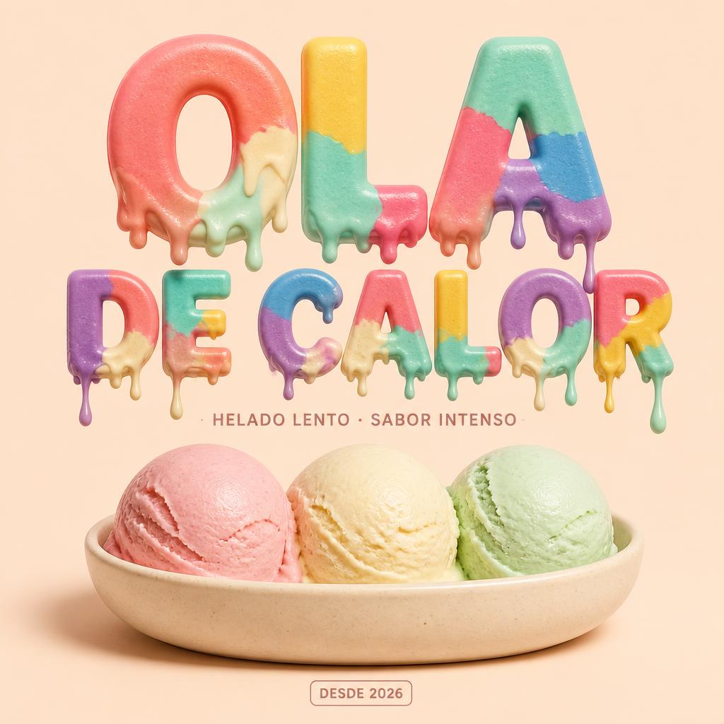 "OLA
DE CALOR
HELADO LENTO · SABOR INTENSO
DESDE 2026" — Drip Font Ice | AI Text Effect Generator