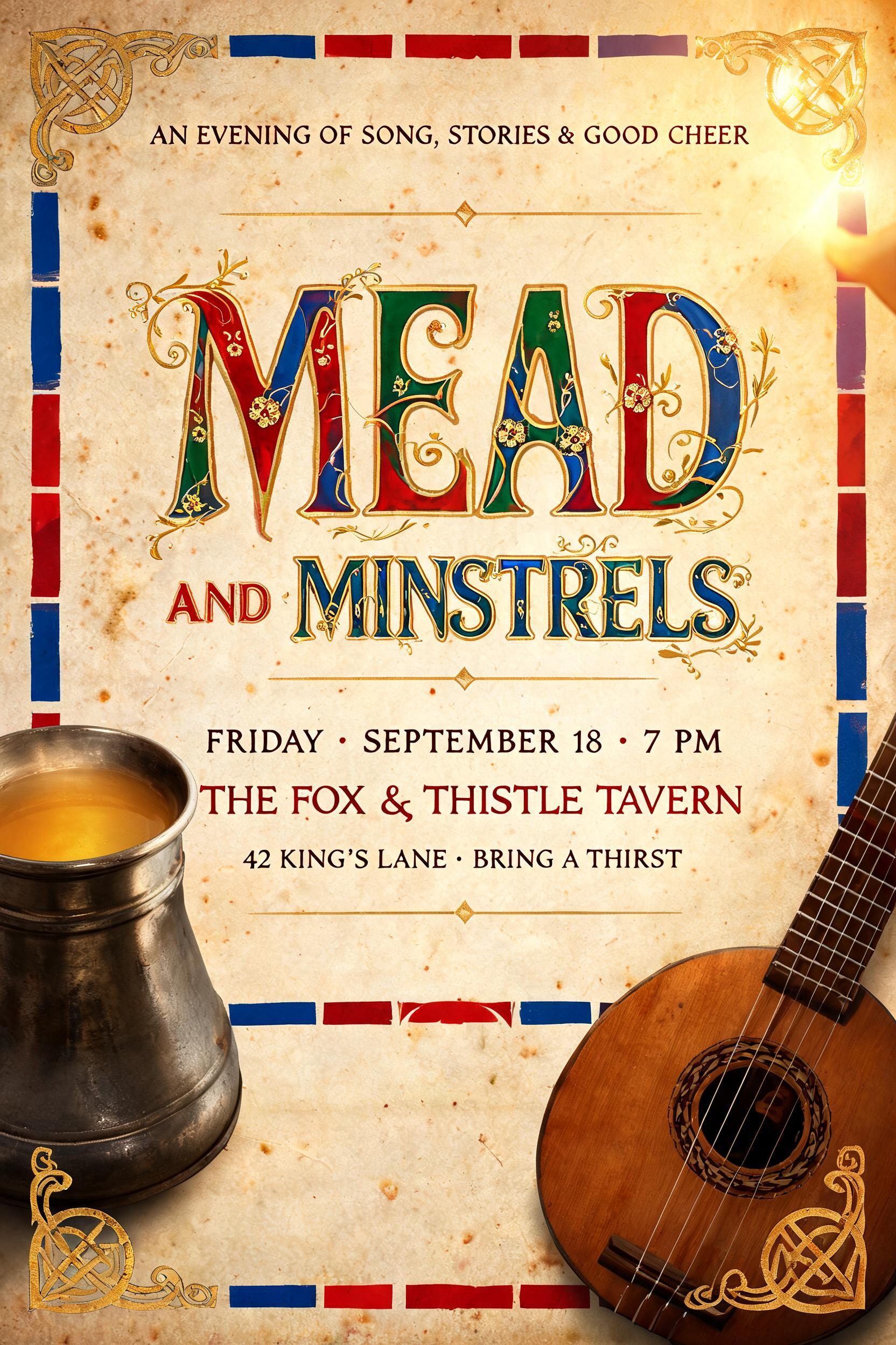 "I need medieval lettering for my tavern night Mead and Minstrels" — Medieval | AI Text Effect Generator