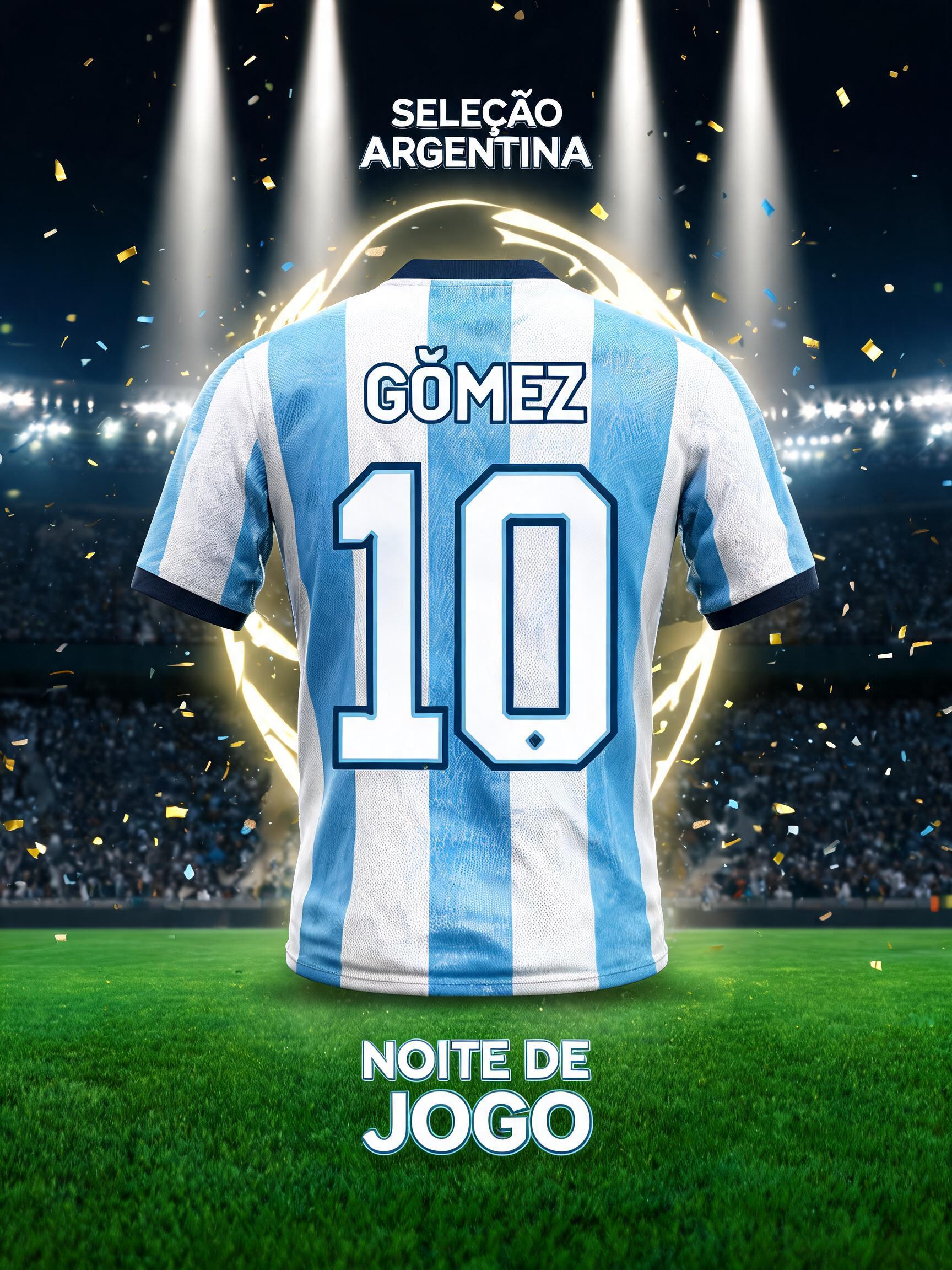 "GÓMEZ
10
SELEÇÃO ARGENTINA
NOITE DE JOGO" — Sports Football | AI Text Effect Generator