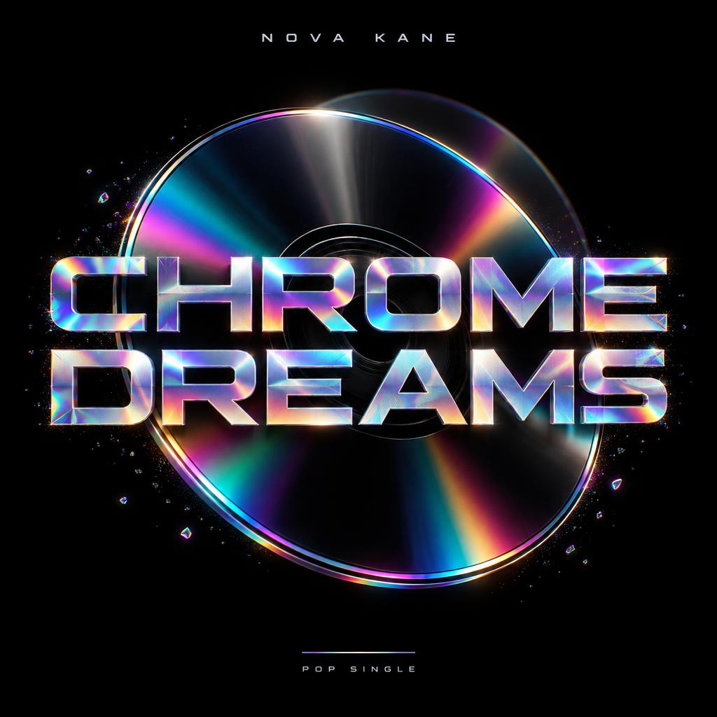"CHROME DREAMS
NOVA KANE
POP SINGLE" — Holographic | AI Text Effect Generator