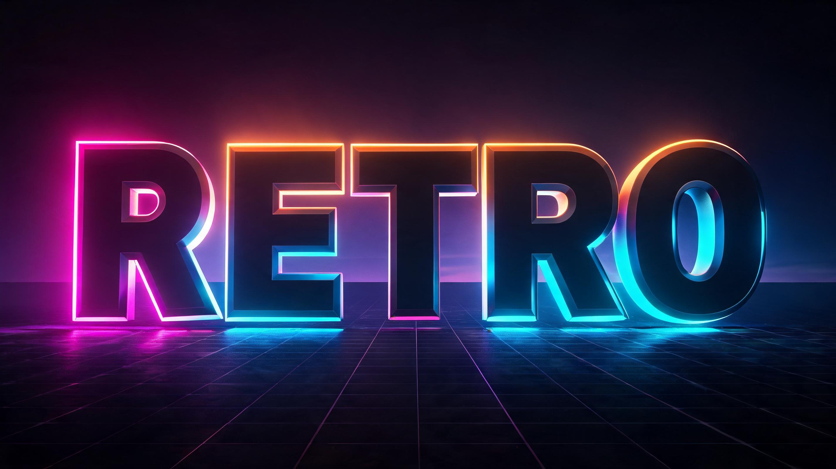 "RETRO" — 3d Bold Neon text effect