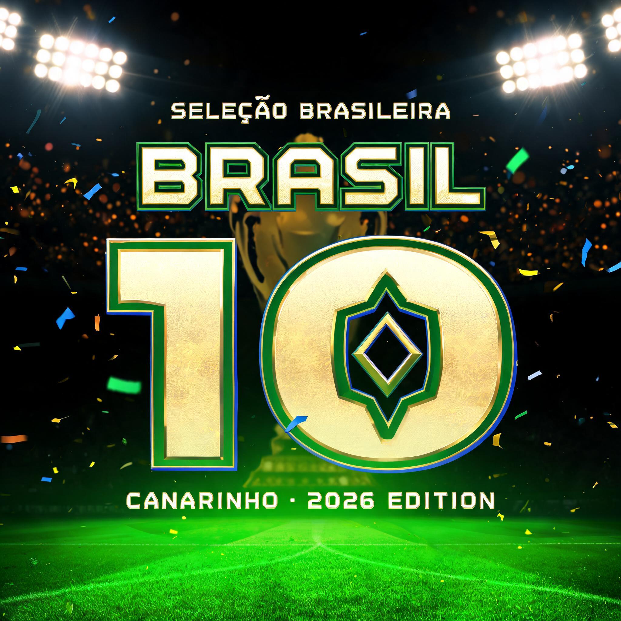 "BRASIL
10
SELEÇÃO BRASILEIRA
CANARINHO · 2026 EDITION" — Sports Football | AI Text Effect Generator