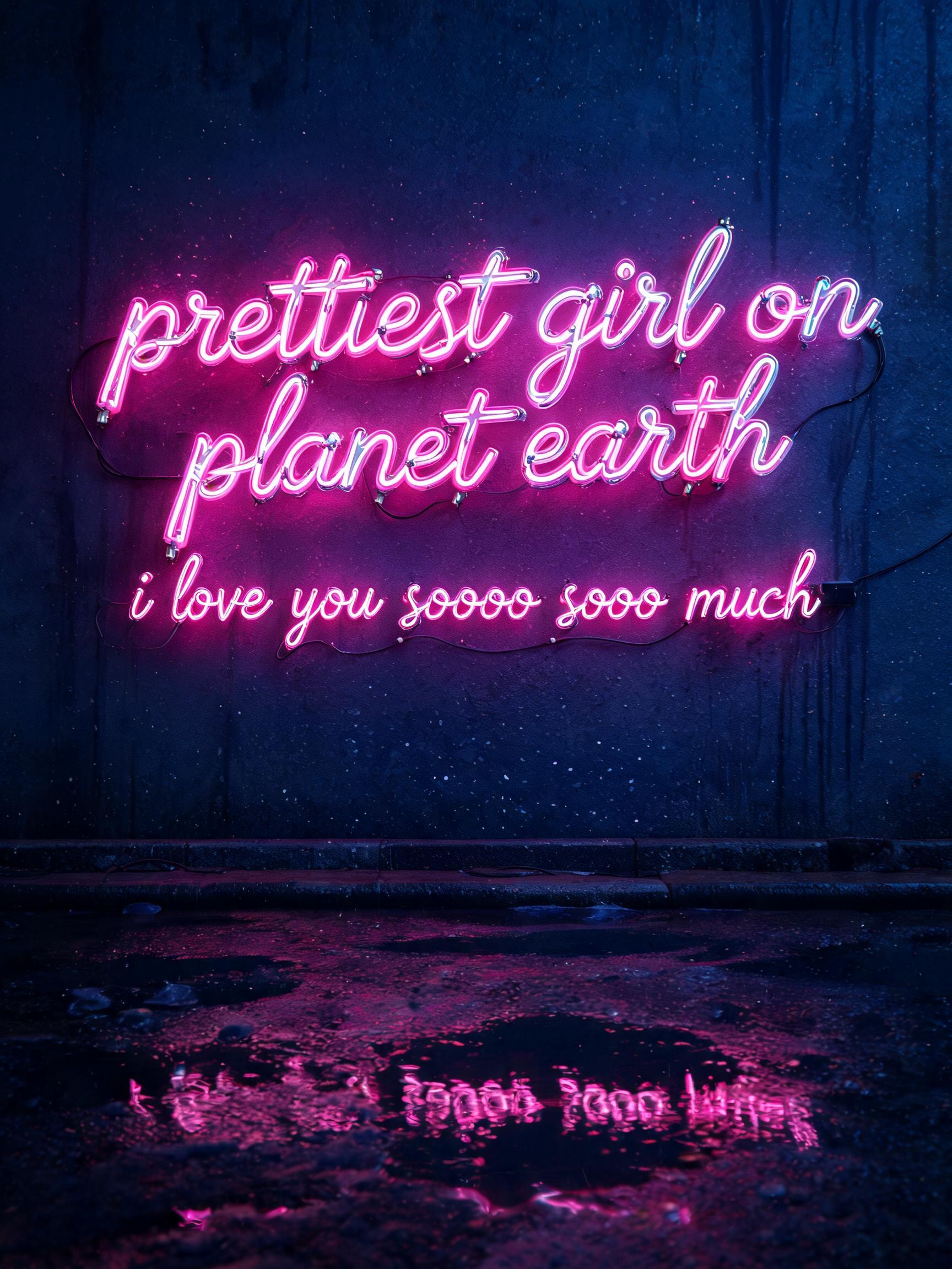 "prettiest girl on planet earth 
i love you soooo sooo much" — Neon Glow | AI Text Effect Generator