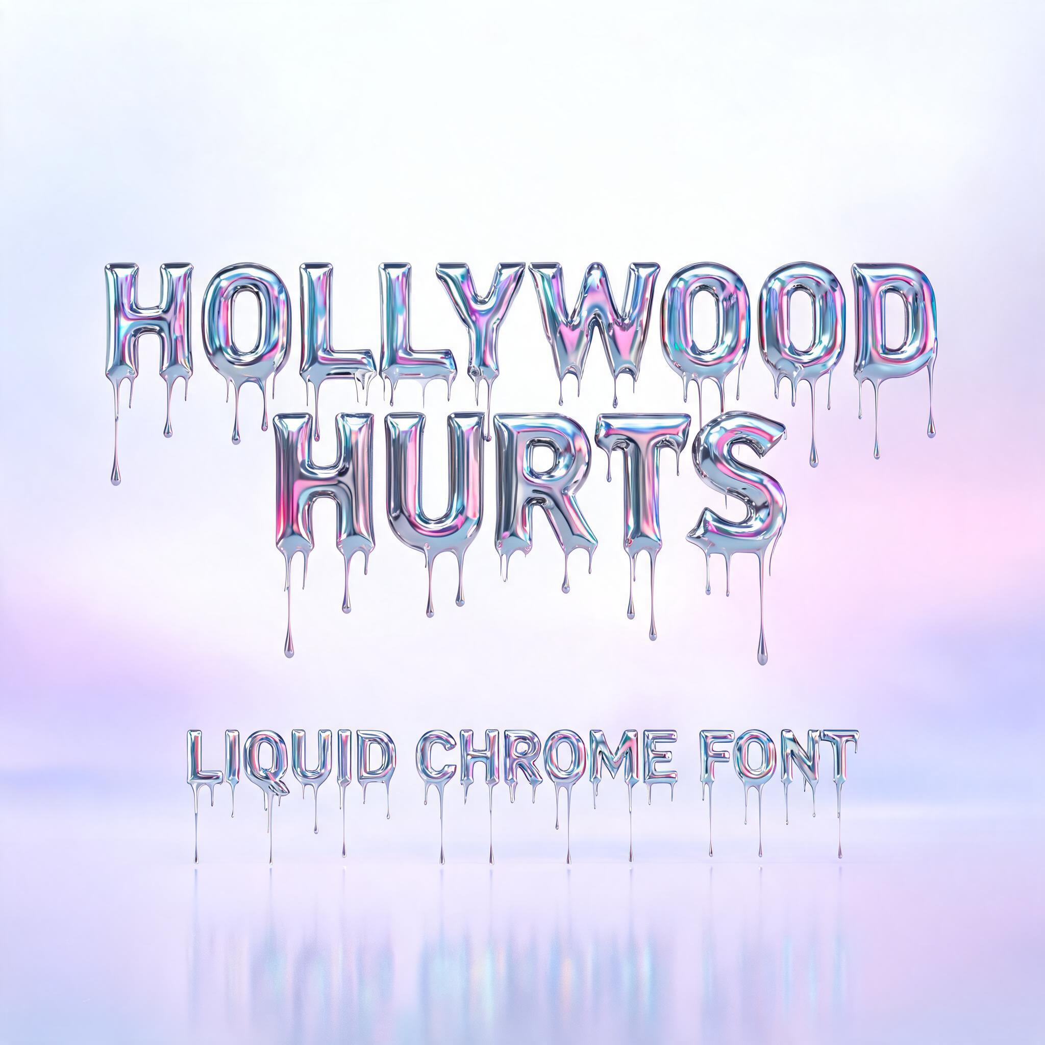 "HOLLYWOOD HURTS
LIQUID CHROME FONT" — Y2k Liquid | AI Text Effect Generator