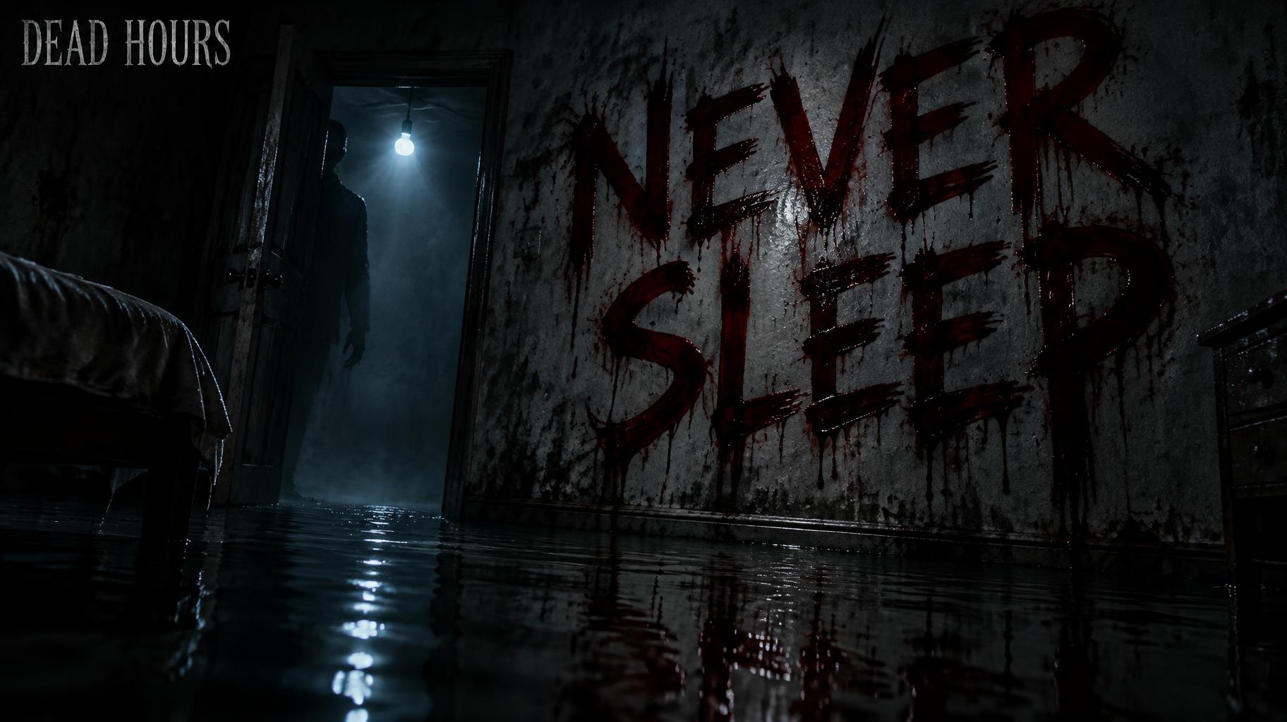 "NEVER SLEEP
DEAD HOURS" — Cinematic Horror text effect