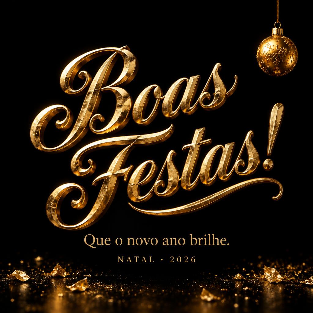"Boas Festas!
Que o novo ano brilhe.
NATAL · 2026" — Luxury Gold | AI Text Effect Generator