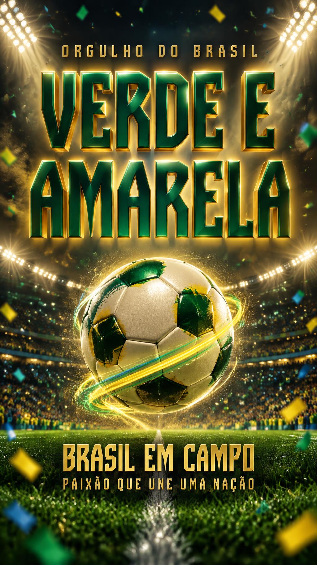 "VERDE E AMARELA
ORGULHO DO BRASIL
BRASIL EM CAMPO
PAIXÃO QUE UNE UMA NAÇÃO" — Sports Football text effect
