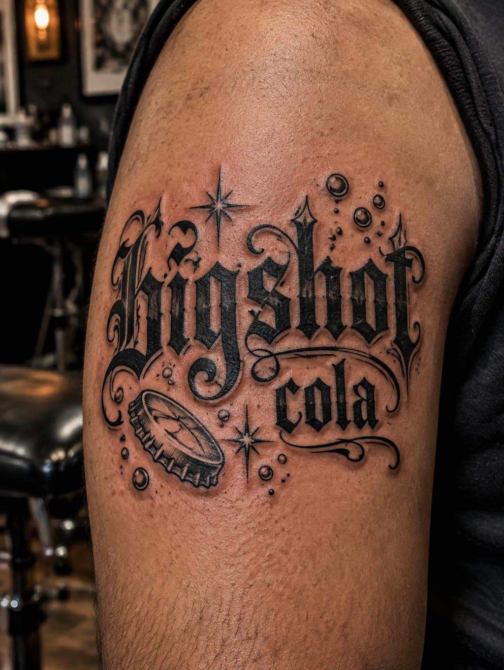 "bigshot cola" — Tattoo | AI Text Effect Generator