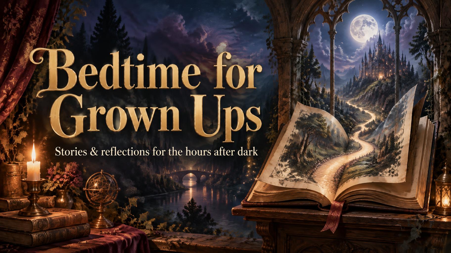 "Bedtime for Grown Ups
Stories & reflections for the hours after dark" — Fairy Tale | AI Text Effect Generator