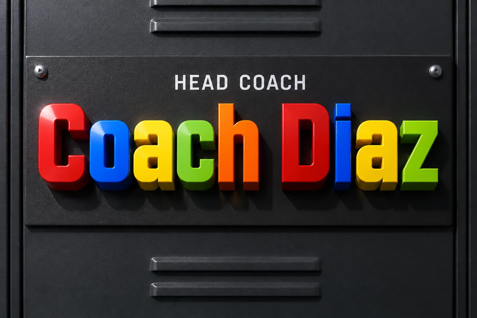 "Coach Diaz
HEAD COACH" — 3d Bold | AI Text Effect Generator