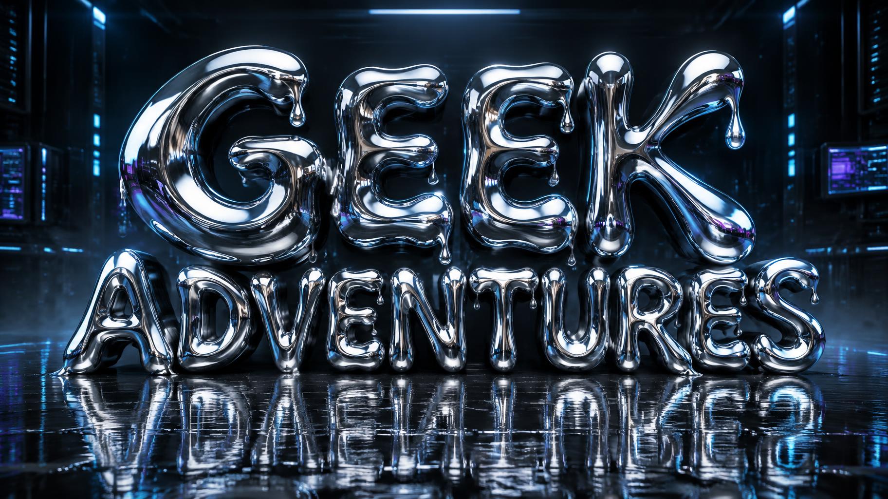 "GEEK ADVENTURES" — Cyberpunk Chrome text effect