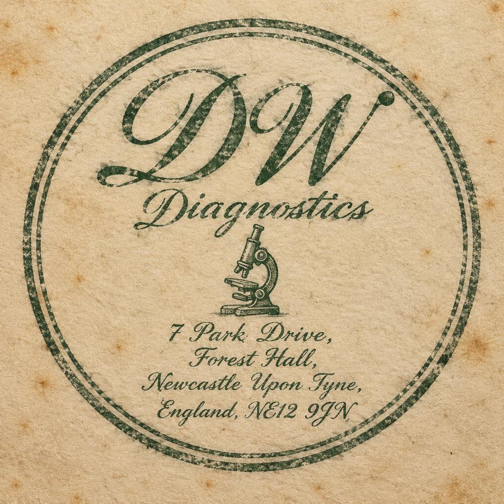 "DW
Diagnostics
7 Park Drive,
Forest Hall,
Newcastle Upon Tyne,
England, NE12 9JN" — Vintage | AI Text Effect Generator