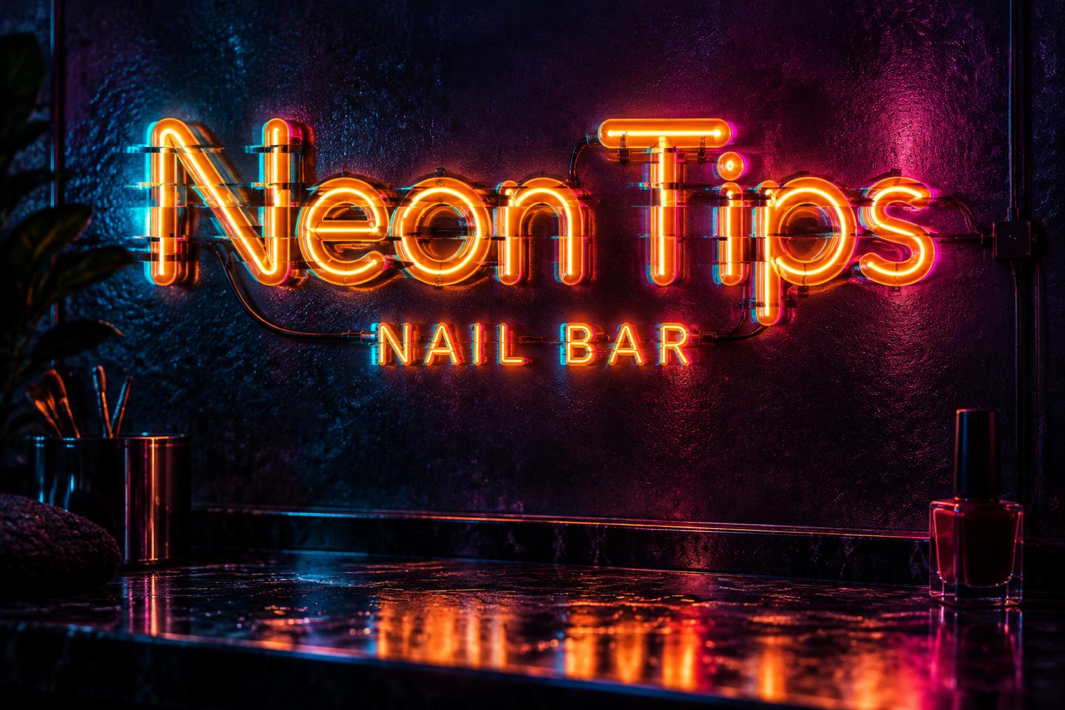 "Neon Tips
NAIL BAR" — Neon Glow | AI Text Effect Generator