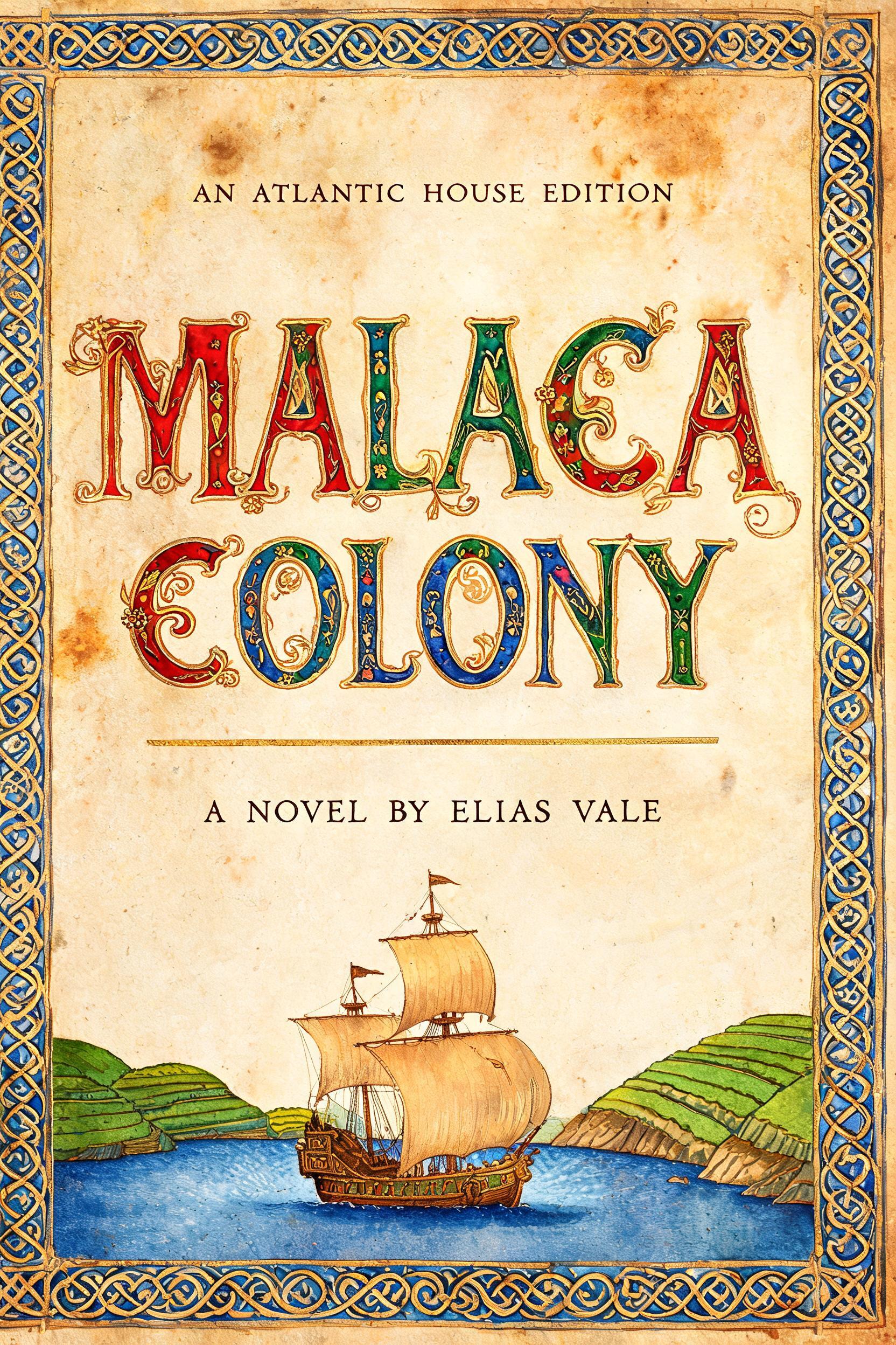 "MALACA
COLONY
A NOVEL BY ELIAS VALE
AN ATLANTIC HOUSE EDITION" — Medieval text effect