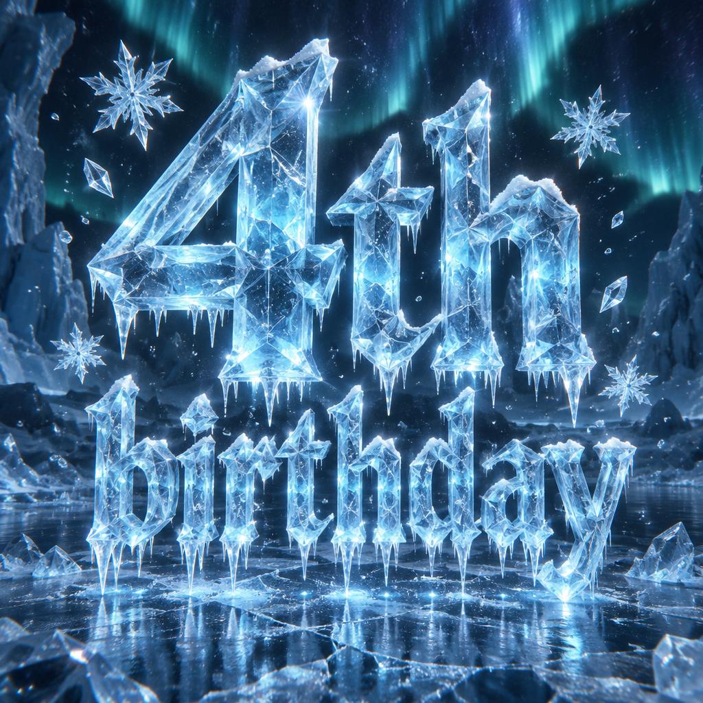"4th birthday" — Glass Frozen | AI Text Effect Generator