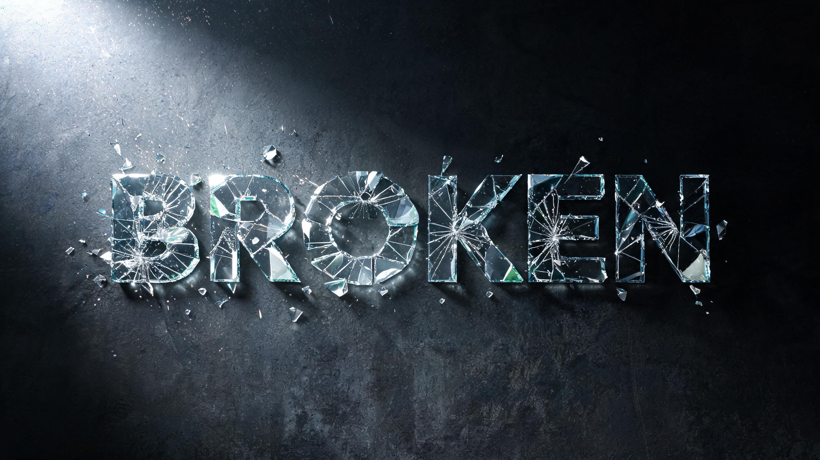 "BROKEN" — Glass Broken text effect
