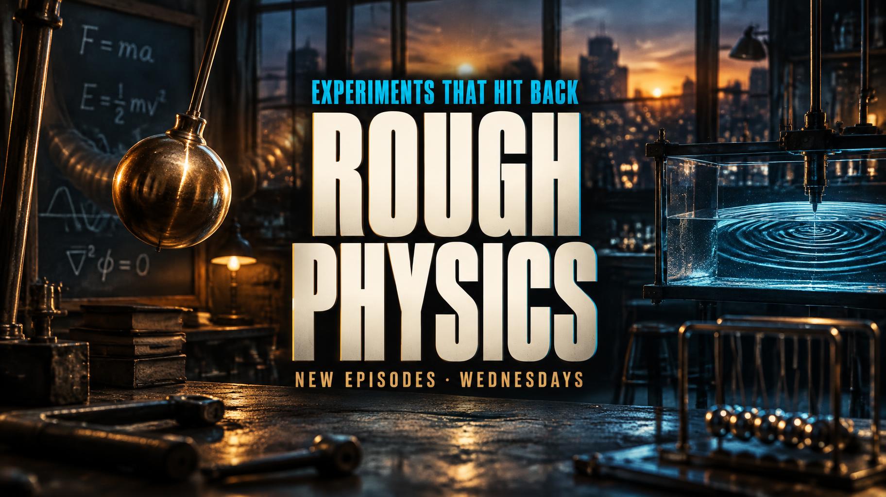 "ROUGH
PHYSICS
EXPERIMENTS THAT HIT BACK
NEW EPISODES · WEDNESDAYS" — Cinematic Youtube Creator | AI Text Effect Generator
