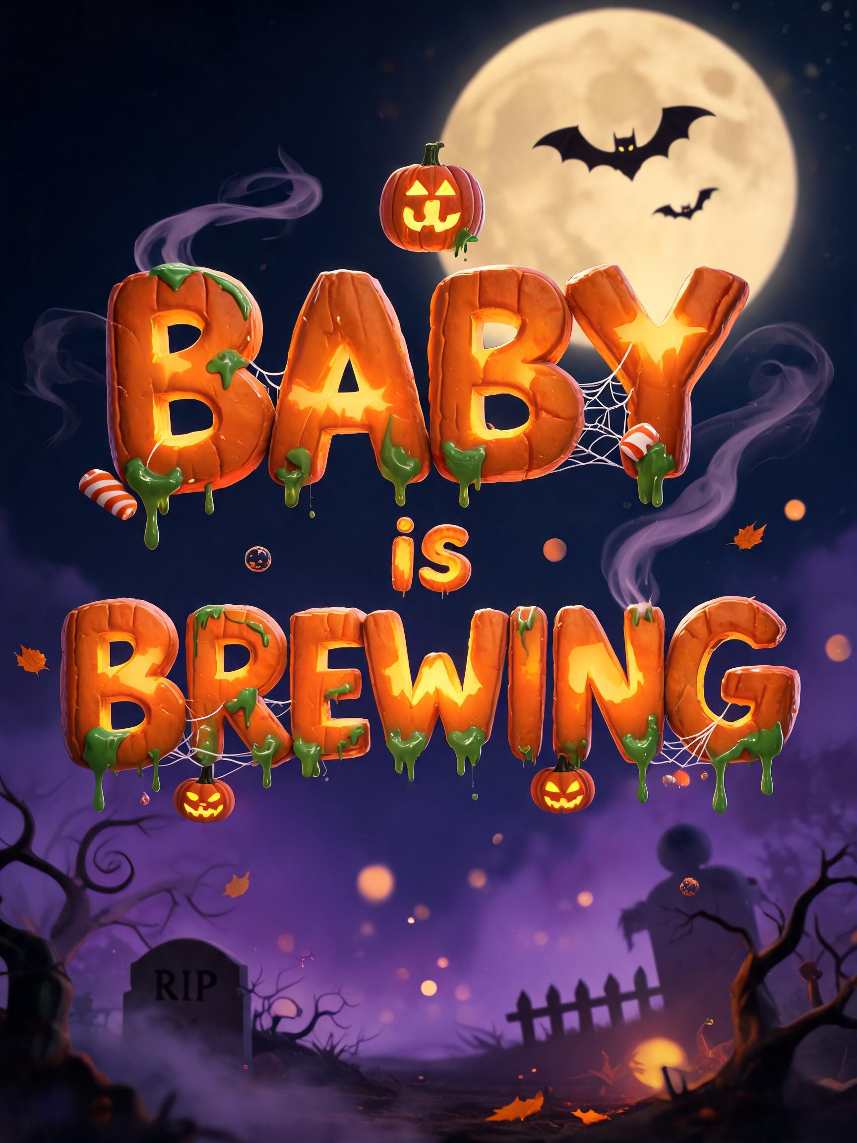"a BABY is BREWING" — Halloween text effect